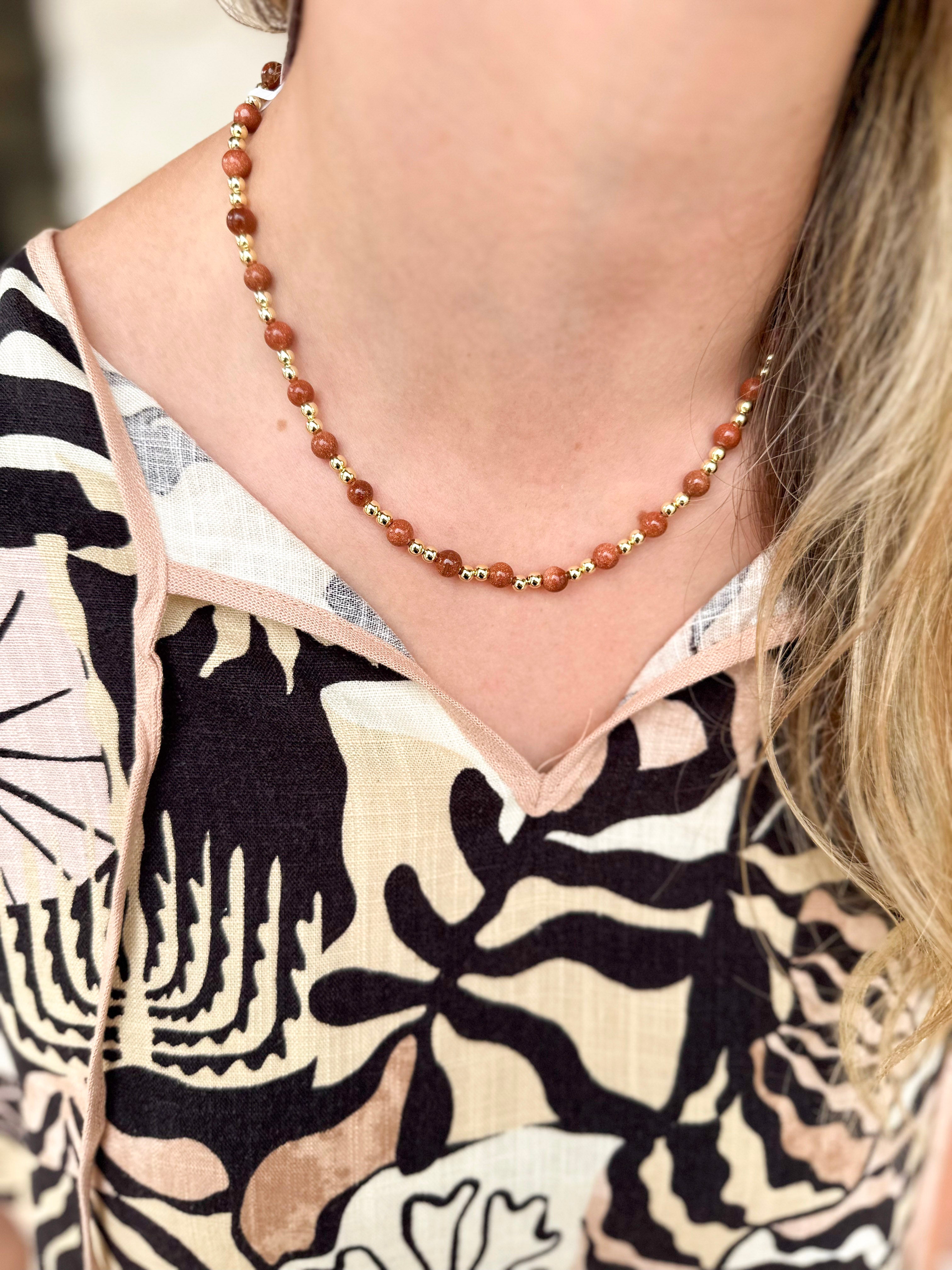 Natalie Wood - Adorned Mini Beaded Necklace - Sandstone-110 Jewelry & Hair-Natalie Wood-July & June Women's Fashion Boutique Located in San Antonio, Texas