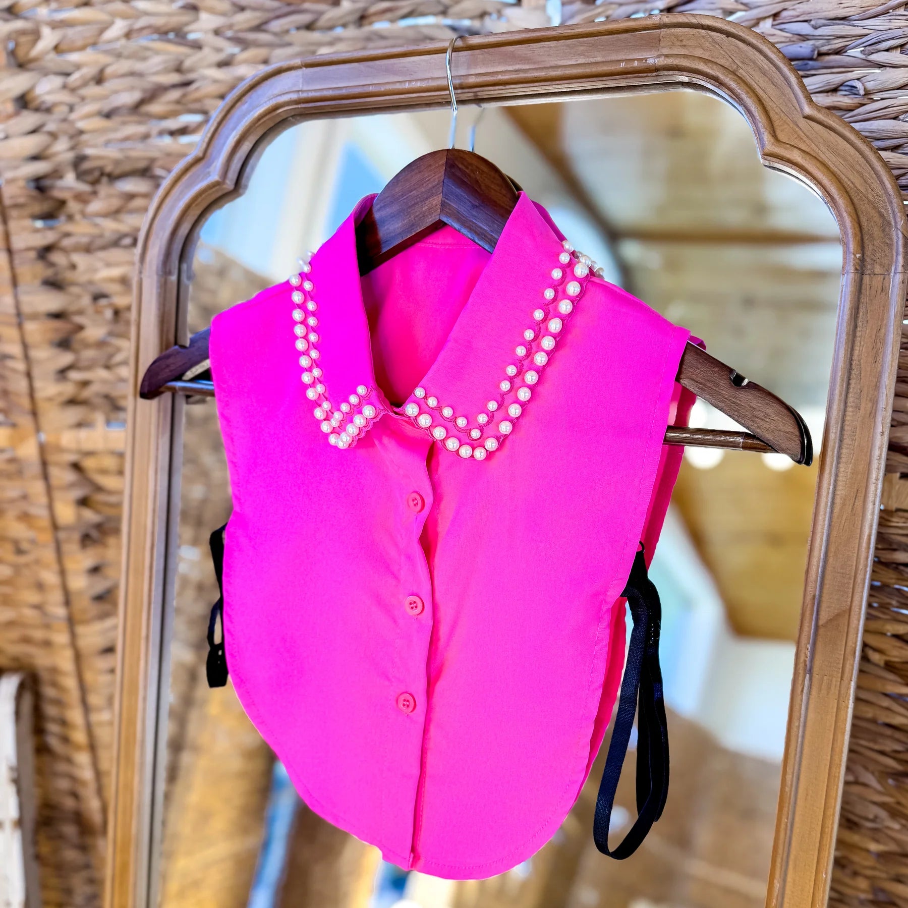 Faux Collar - Hot Pink & Pearl-200 Fashion Blouses-Giddy Up Glamour-July & June Women's Fashion Boutique Located in San Antonio, Texas