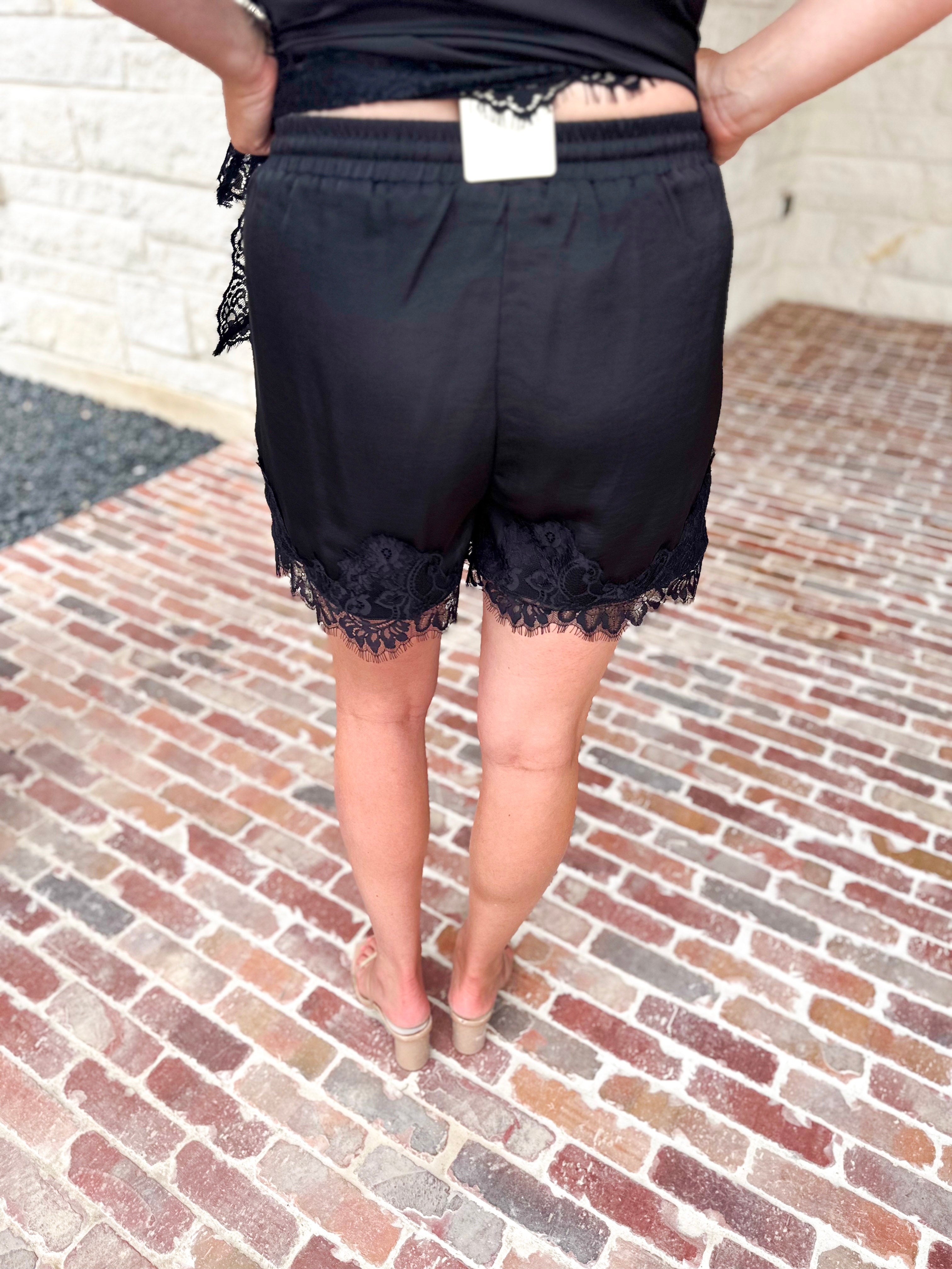 Night Out Black Lace Shorts-410 Shorts/Skirts-ENTRO-July & June Women's Fashion Boutique Located in San Antonio, Texas
