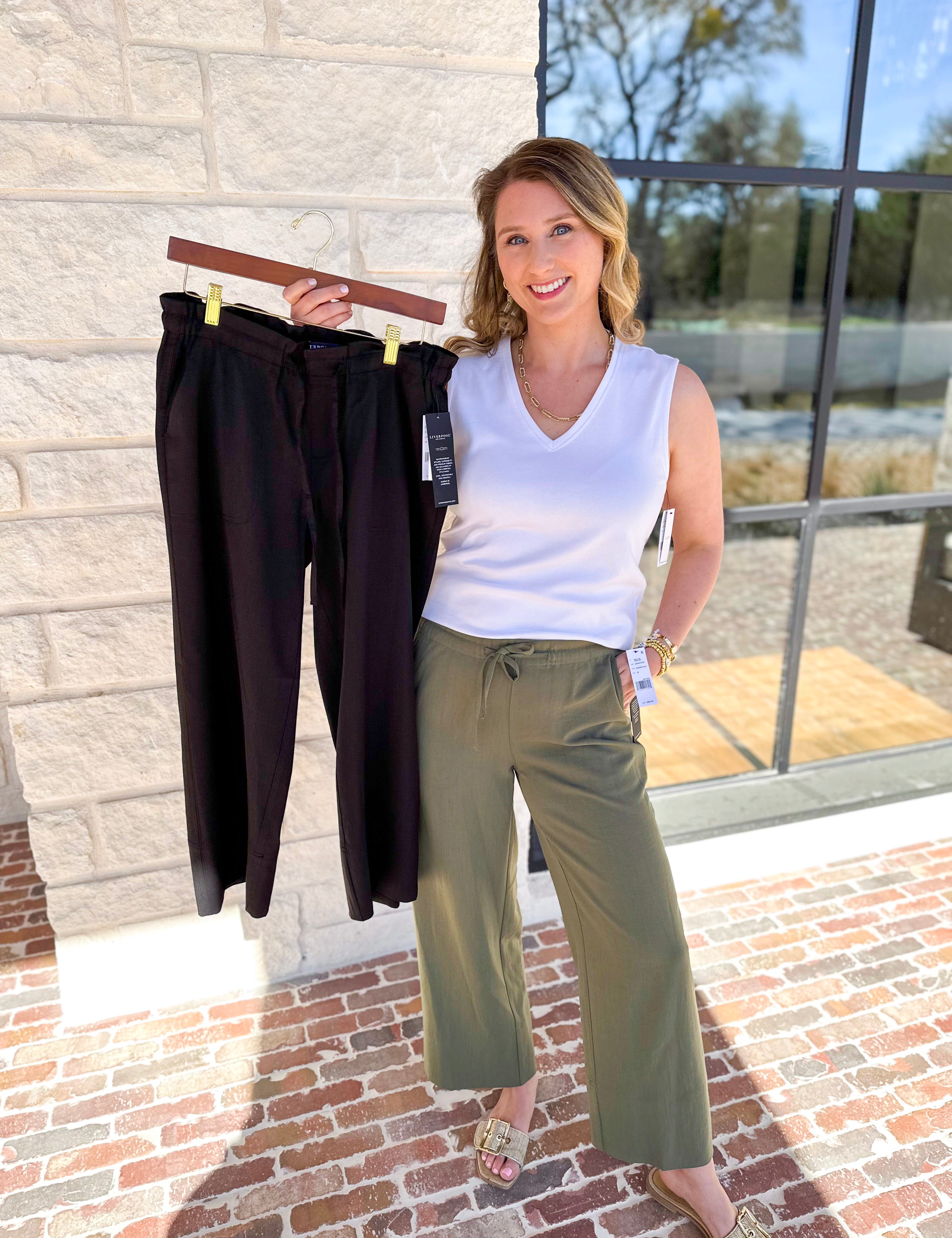 LIVERPOOL - Pull On Cropped Pant - Green-400 Pants-LIVERPOOL JEANS COMPANY-July & June Women's Fashion Boutique Located in San Antonio, Texas