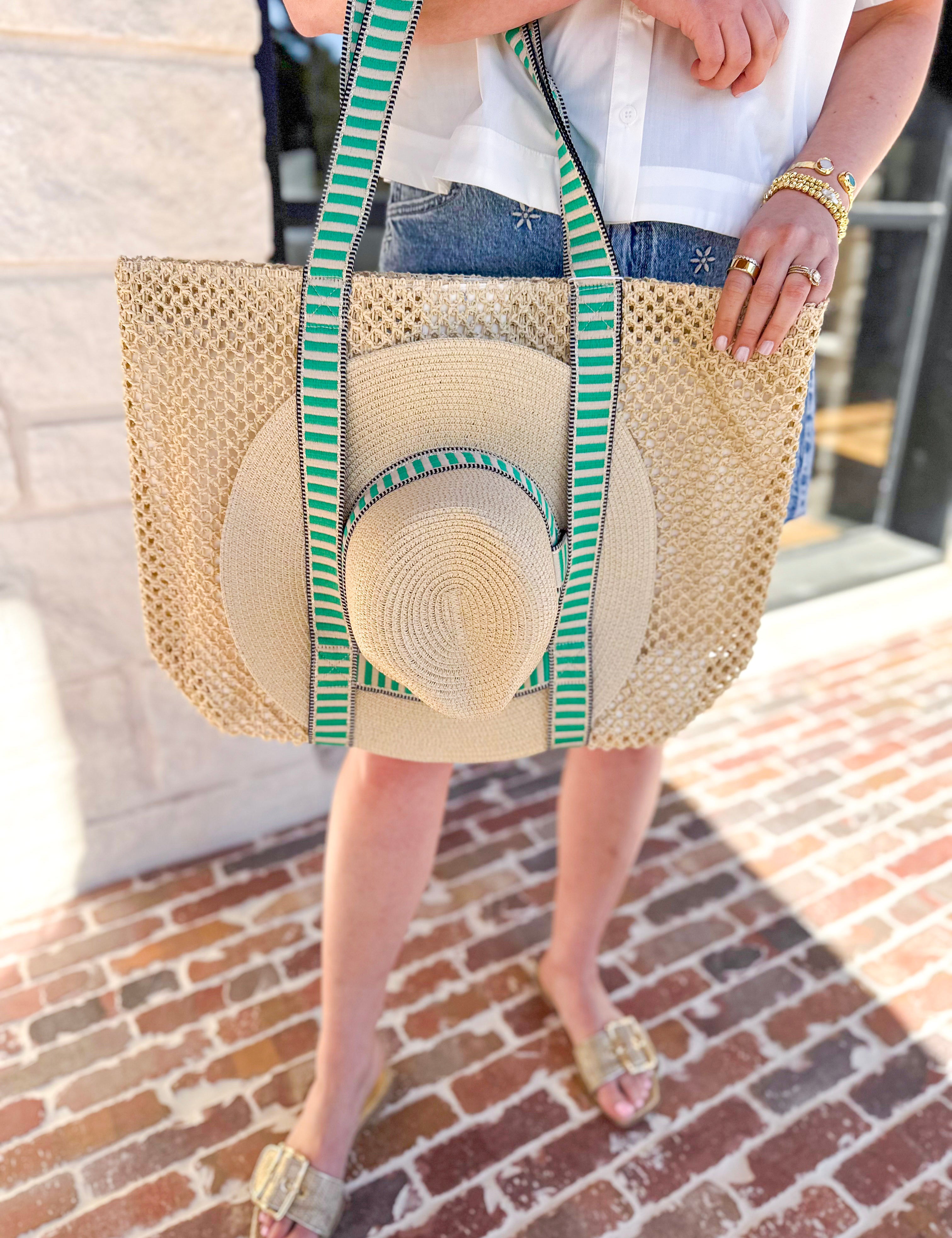 Dorian Tote Bag & Hat Set - Green-130 ACCESSORIES-SHIRALEAH-July & June Women's Fashion Boutique Located in San Antonio, Texas