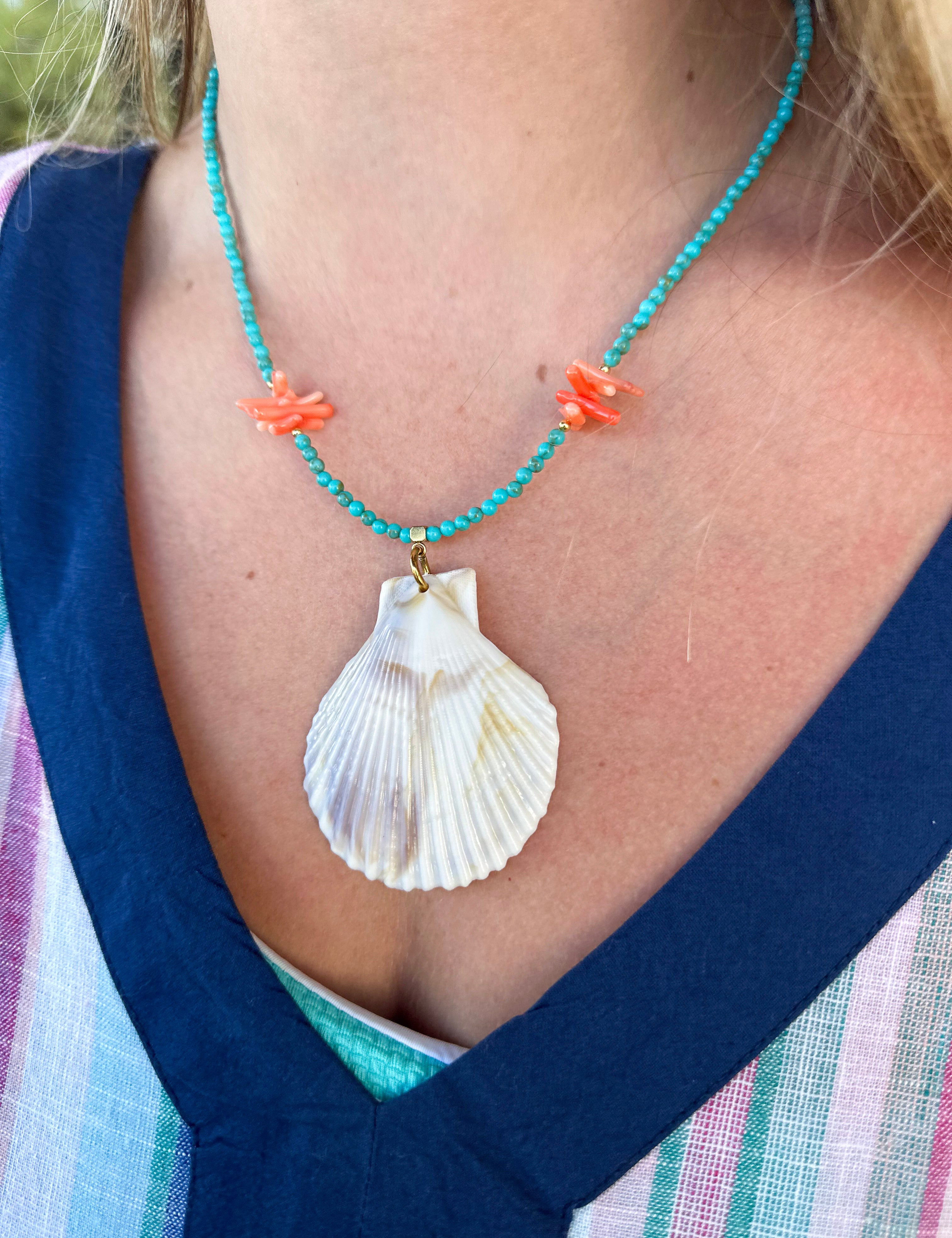 Shell Beaded Statement Necklace - Turquoise-110 Jewelry & Hair-Betsy Pittard Design LLC-July & June Women's Fashion Boutique Located in San Antonio, Texas