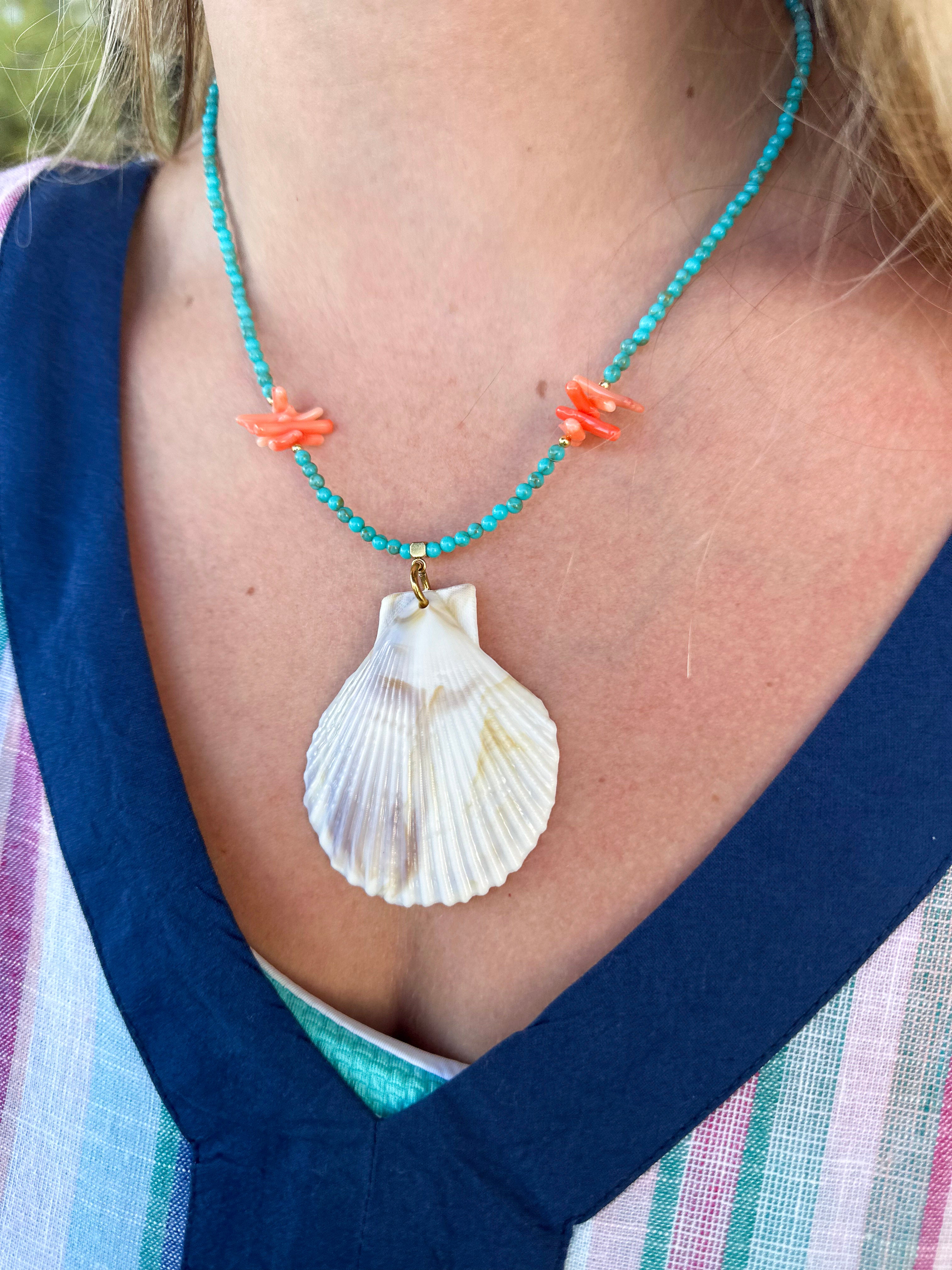 Shell Beaded Statement Necklace - Turquoise-110 Jewelry & Hair-Betsy Pittard Design LLC-July & June Women's Fashion Boutique Located in San Antonio, Texas