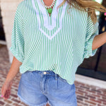 Seersucker Sweet Blouse - Light Green-200 Fashion Blouses-ENTRO-July & June Women's Fashion Boutique Located in San Antonio, Texas