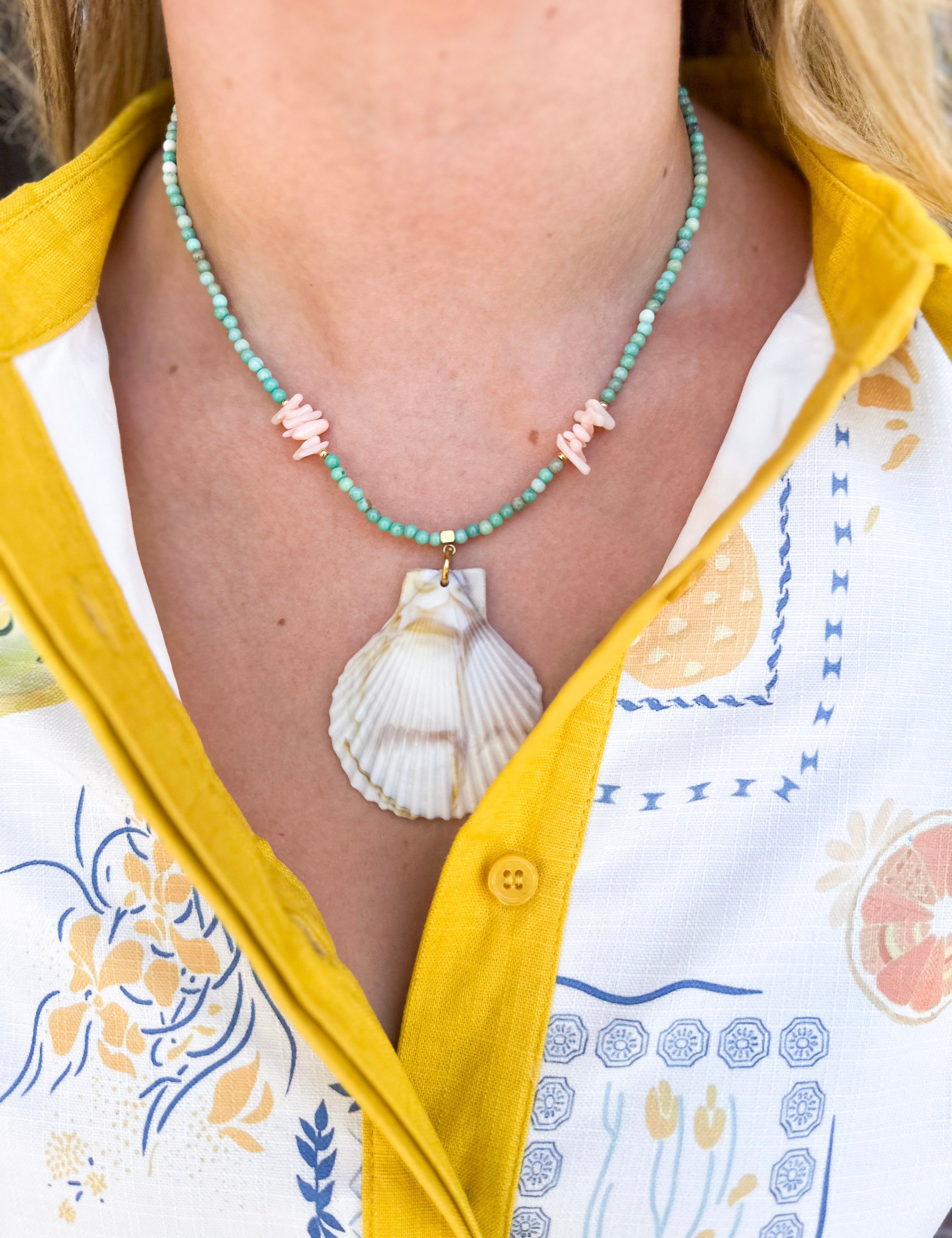 Shell Beaded Statement Necklace - Green-110 Jewelry & Hair-Betsy Pittard Design LLC-July & June Women's Fashion Boutique Located in San Antonio, Texas