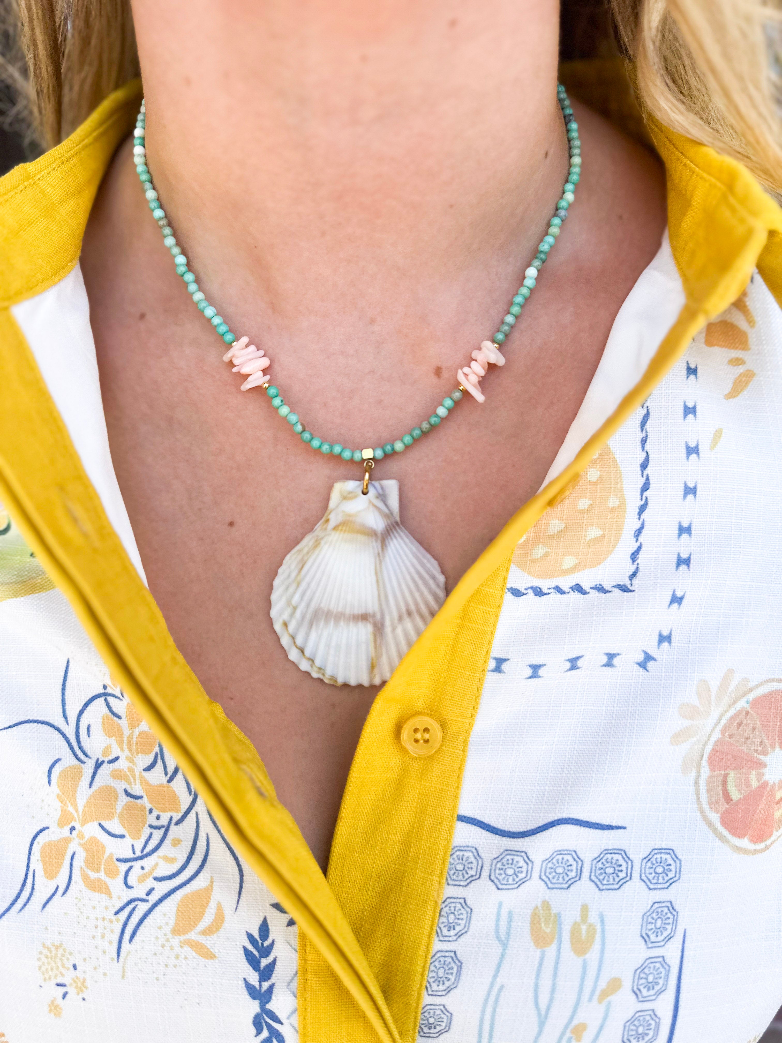 Shell Beaded Statement Necklace - Green-110 Jewelry & Hair-Betsy Pittard Design LLC-July & June Women's Fashion Boutique Located in San Antonio, Texas