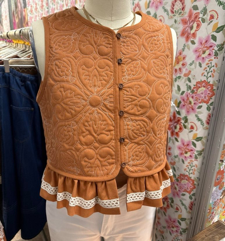 Copper Quilted Vest-600 Outerwear-LISTICLE-July & June Women's Fashion Boutique Located in San Antonio, Texas