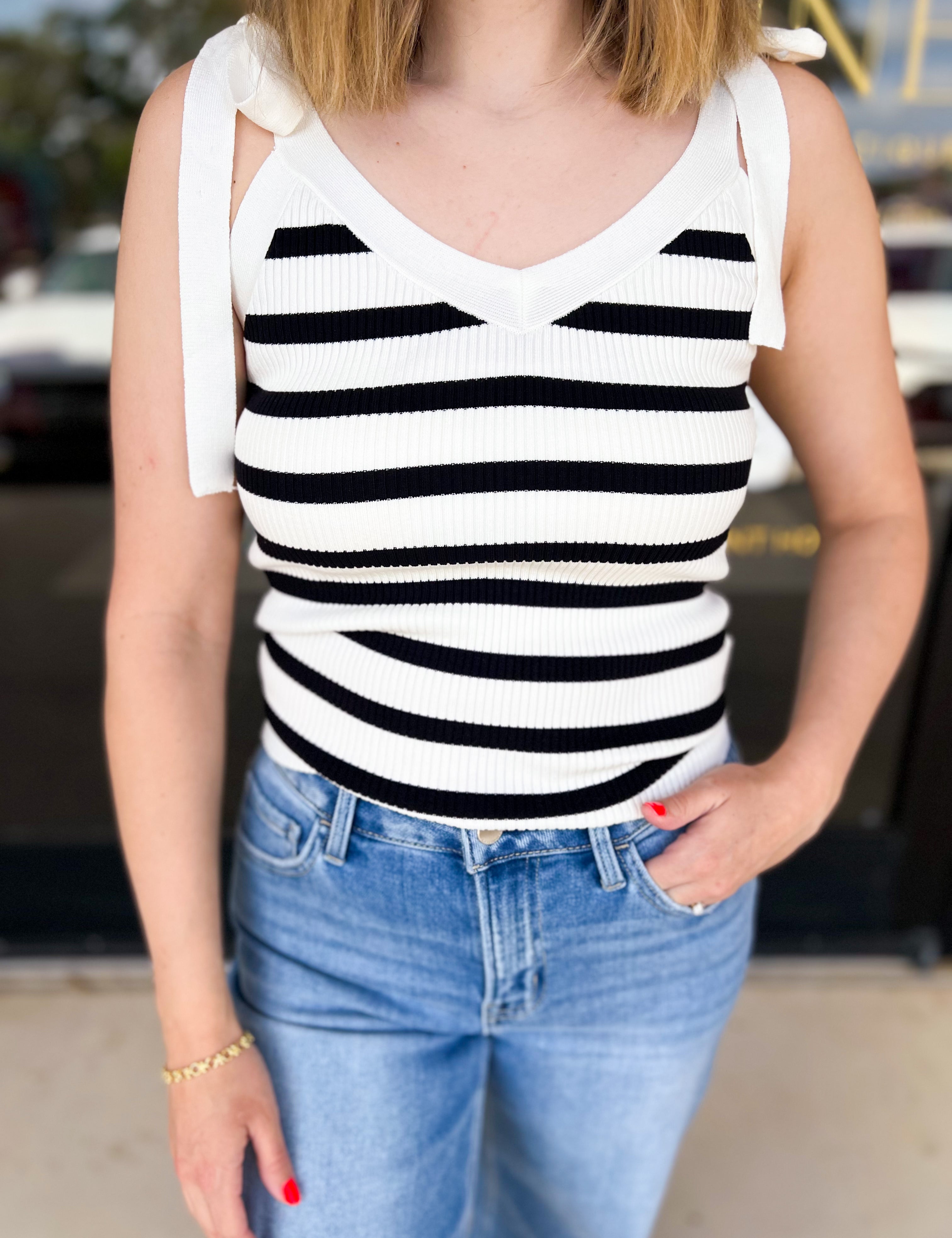 Knit Stripe Cami-200 Fashion Blouses-FLYING TOMATO-July & June Women's Fashion Boutique Located in San Antonio, Texas