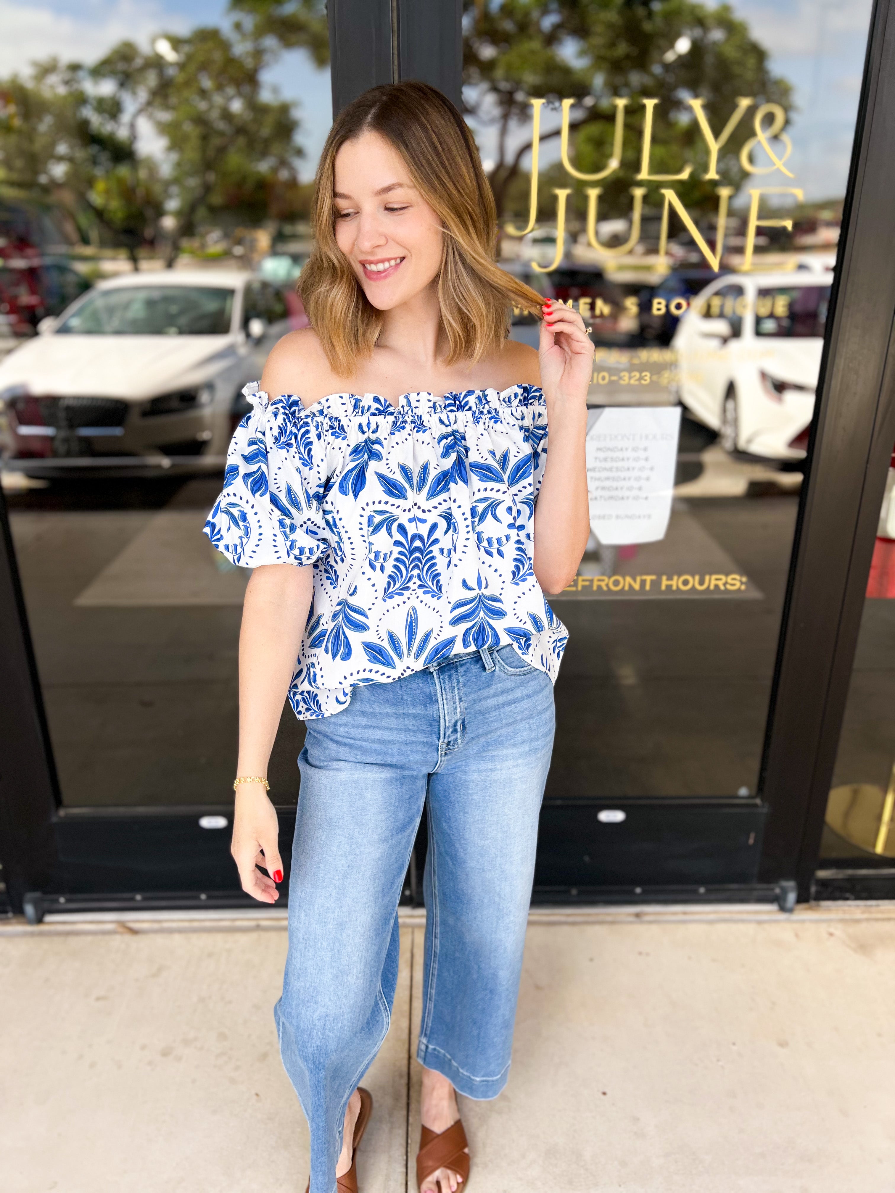 Lola Off The Shoulder Blouse-200 Fashion Blouses-FLYING TOMATO-July & June Women's Fashion Boutique Located in San Antonio, Texas