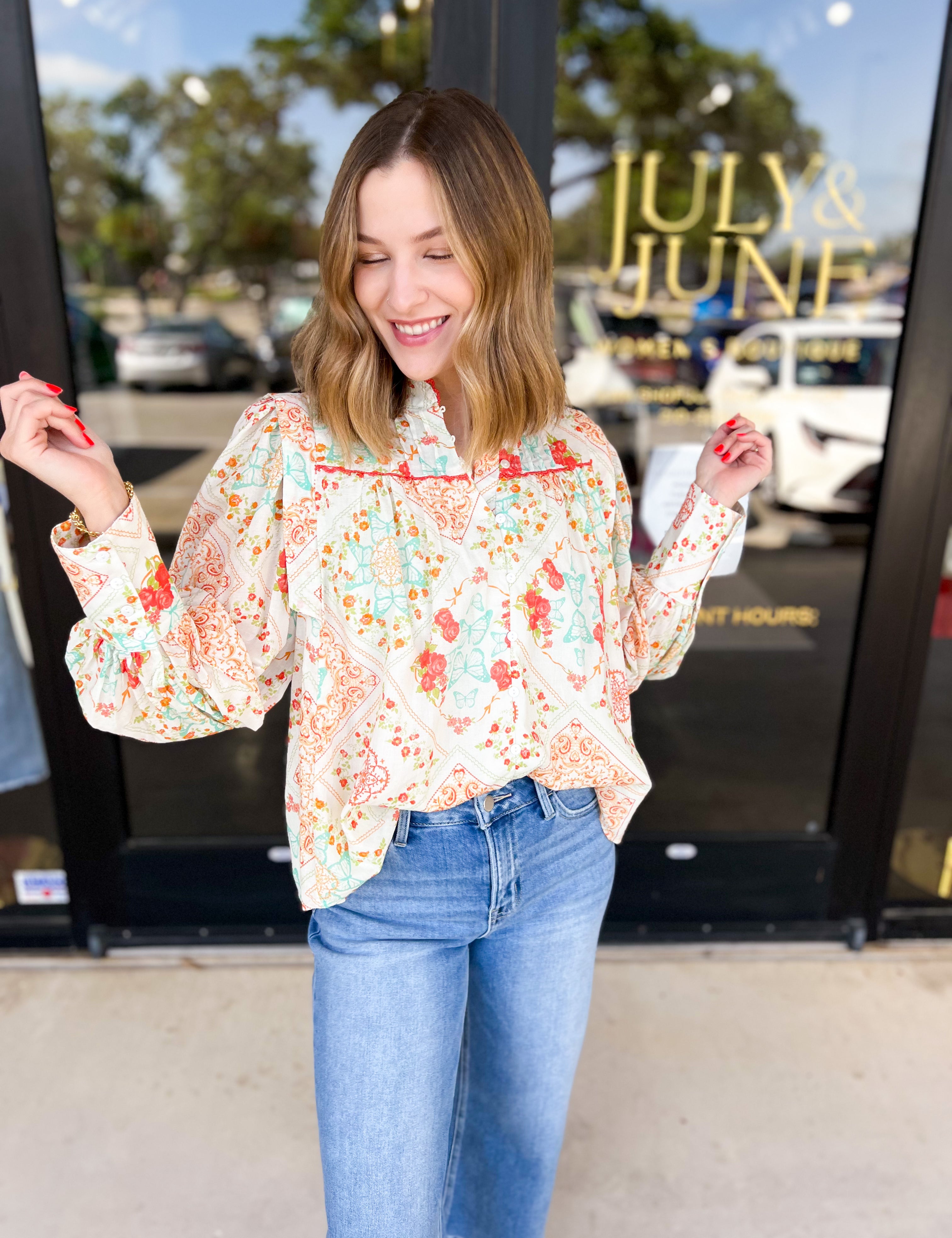 Butterfly Kisses Blouse-200 Fashion Blouses-FATE-July & June Women's Fashion Boutique Located in San Antonio, Texas