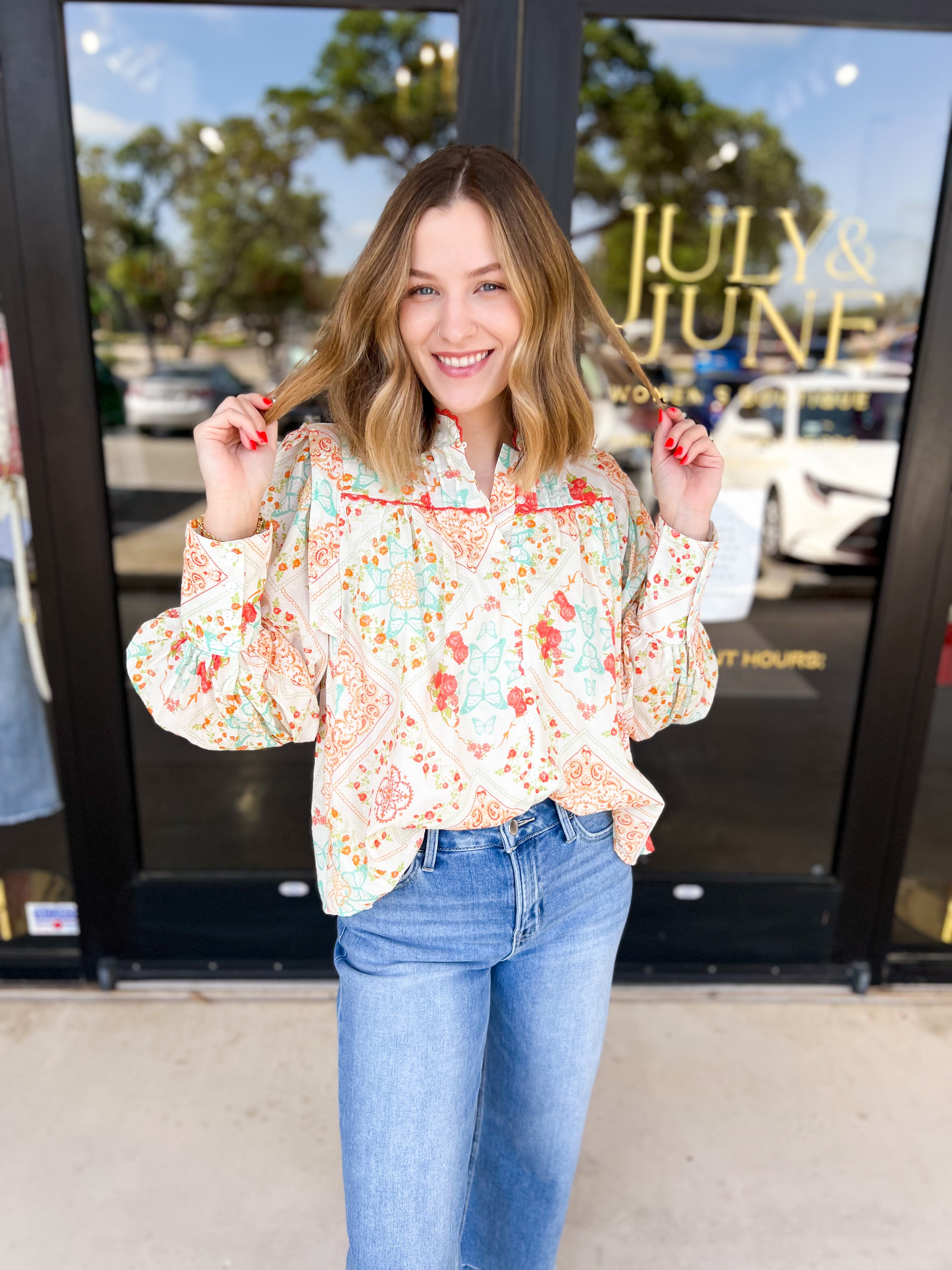 Butterfly Kisses Blouse-200 Fashion Blouses-FATE-July & June Women's Fashion Boutique Located in San Antonio, Texas