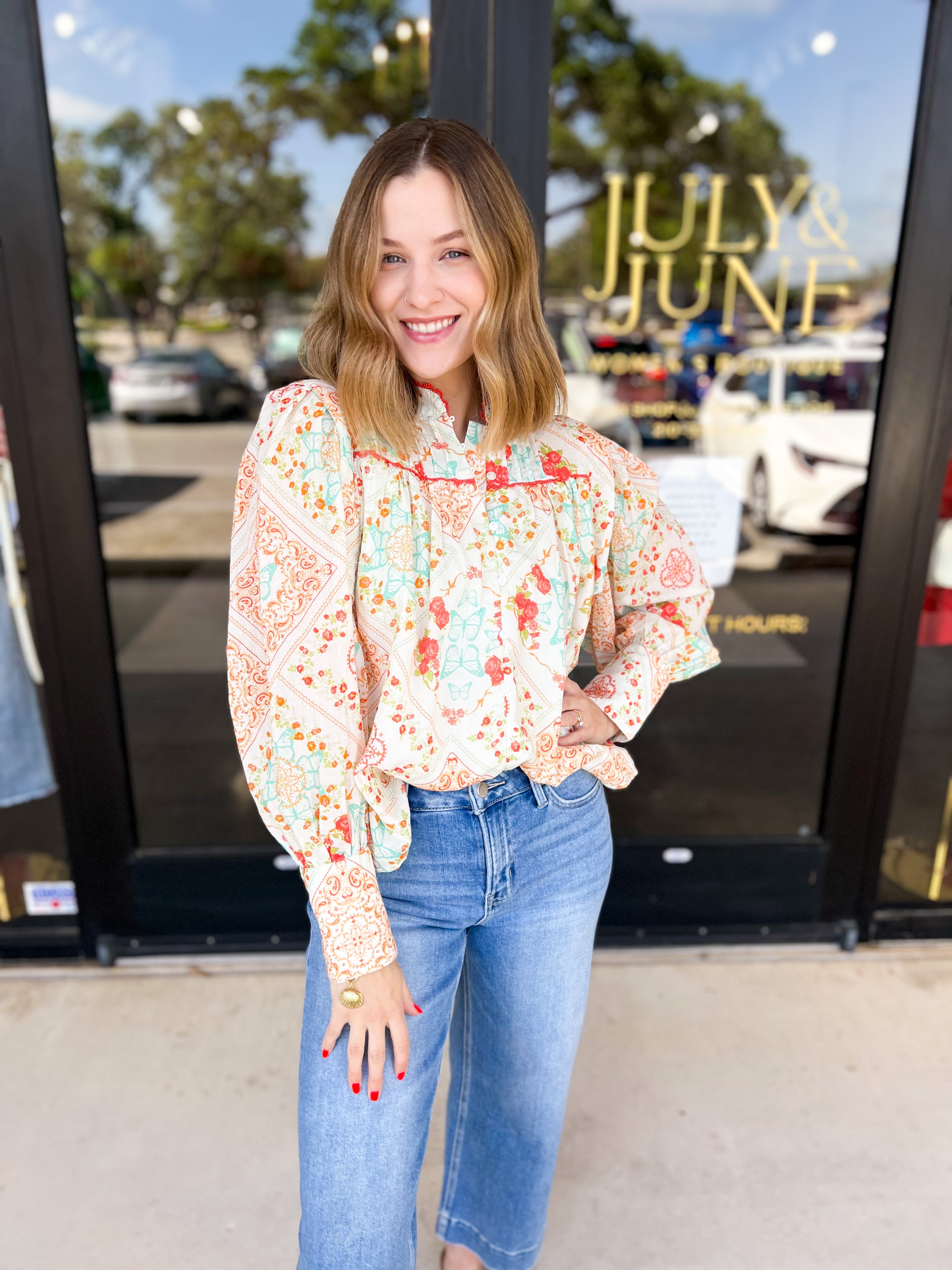 Butterfly Kisses Blouse-200 Fashion Blouses-FATE-July & June Women's Fashion Boutique Located in San Antonio, Texas