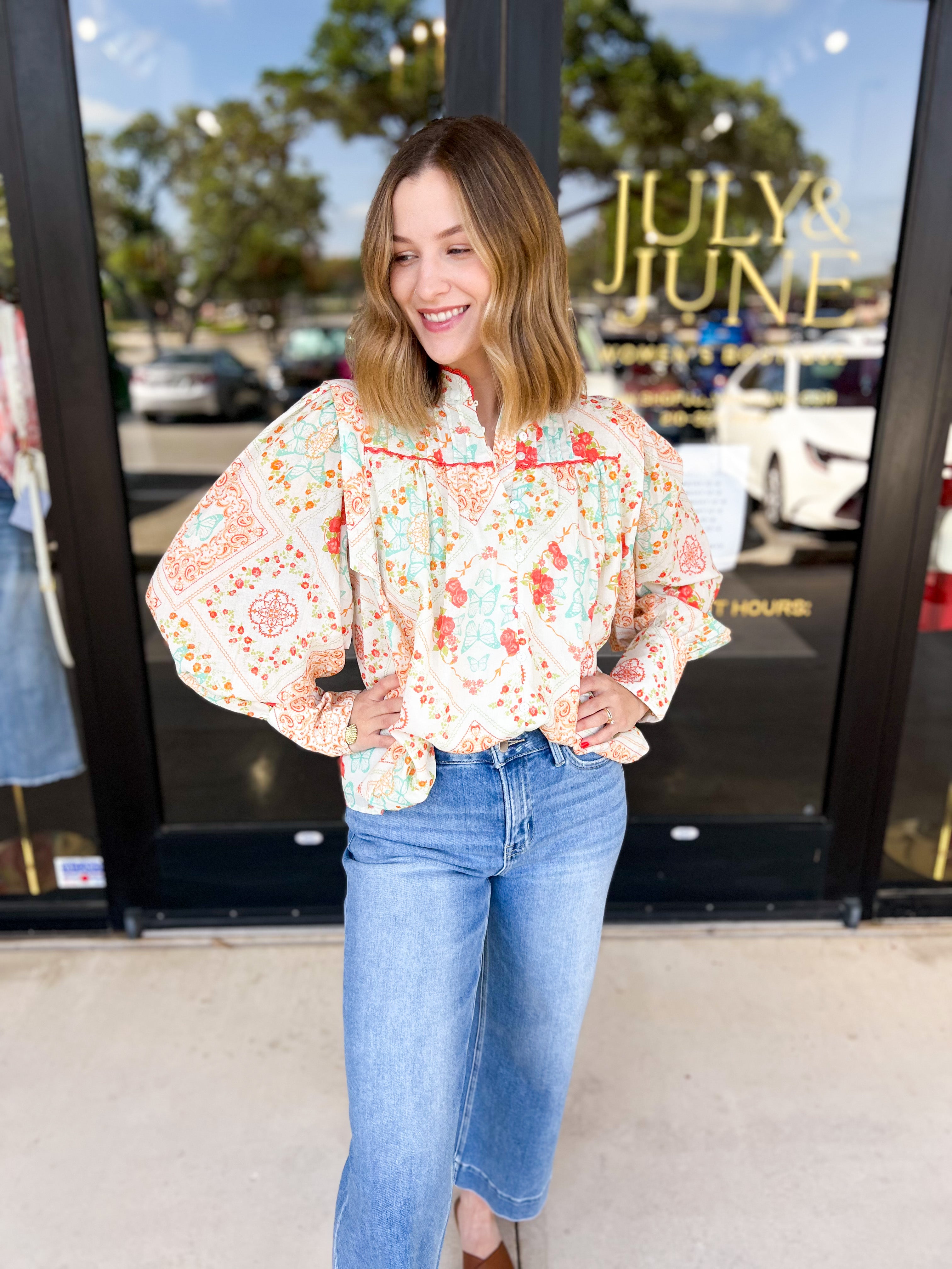 Butterfly Kisses Blouse-200 Fashion Blouses-FATE-July & June Women's Fashion Boutique Located in San Antonio, Texas