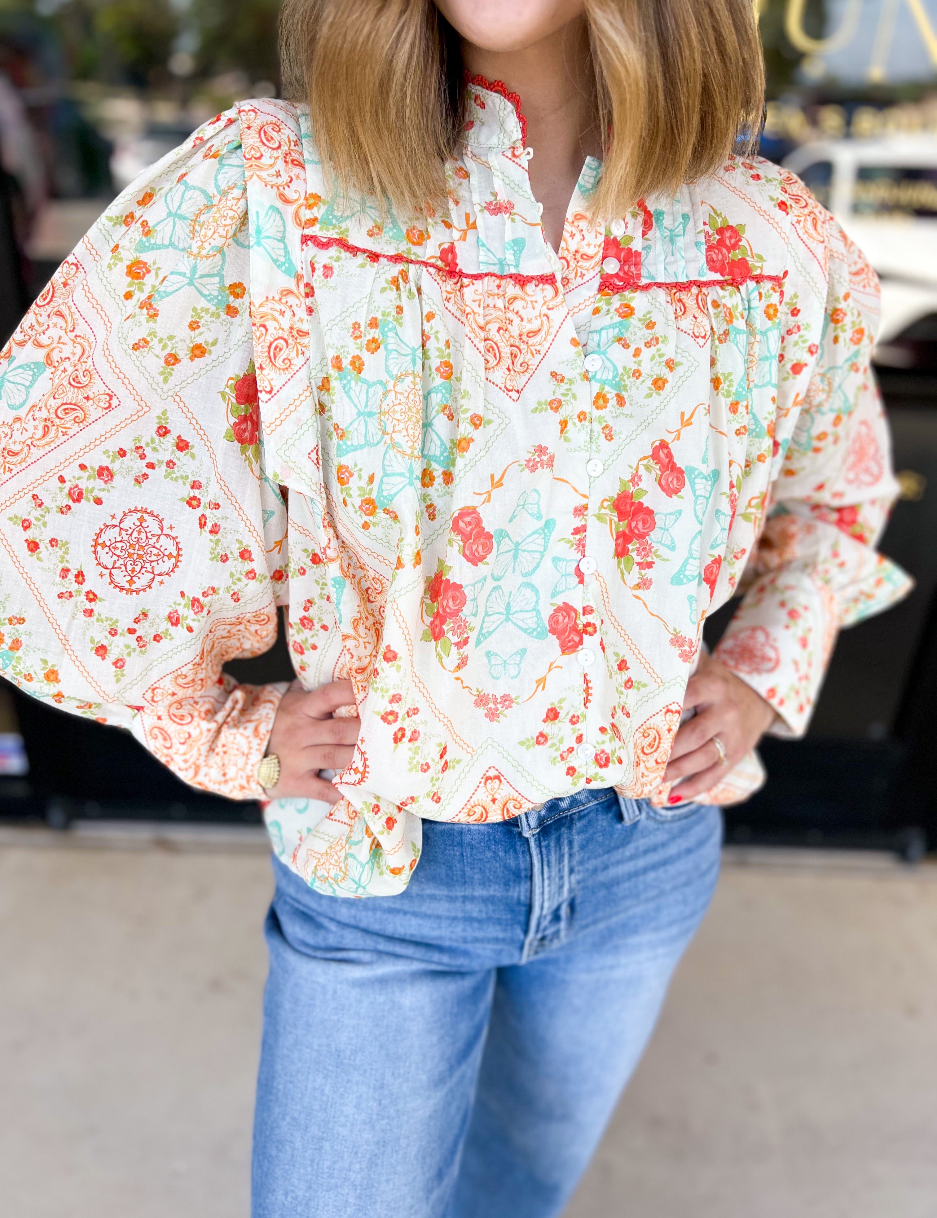 Butterfly Kisses Blouse-200 Fashion Blouses-FATE-July & June Women's Fashion Boutique Located in San Antonio, Texas