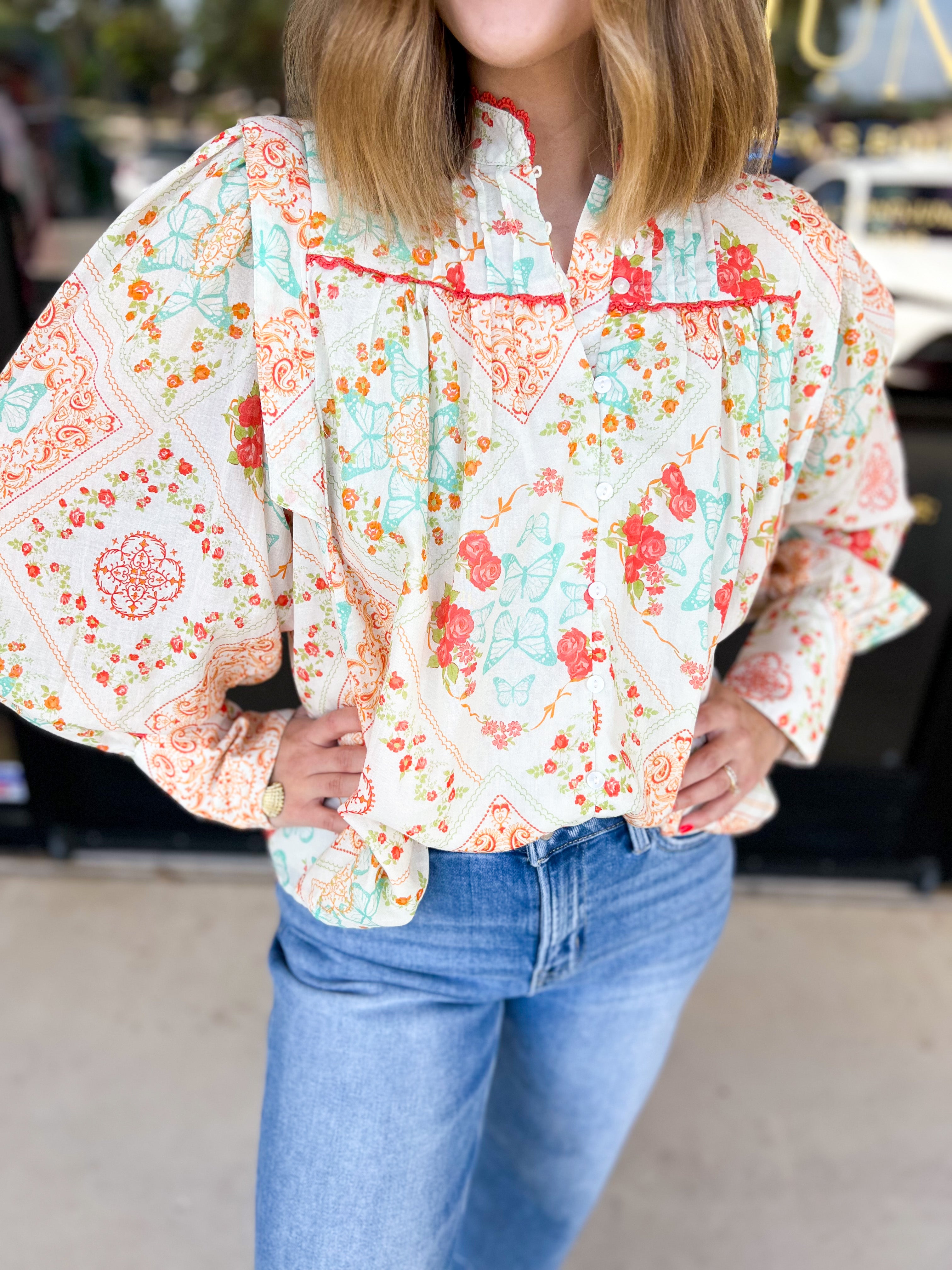 Butterfly Kisses Blouse-200 Fashion Blouses-FATE-July & June Women's Fashion Boutique Located in San Antonio, Texas