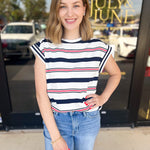 Navy & Red Casual Tee-210 Casual Blouses-FLYING TOMATO-July & June Women's Fashion Boutique Located in San Antonio, Texas