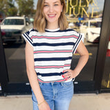 Navy & Red Casual Tee-210 Casual Blouses-FLYING TOMATO-July & June Women's Fashion Boutique Located in San Antonio, Texas