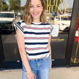 Navy & Red Casual Tee-210 Casual Blouses-FLYING TOMATO-July & June Women's Fashion Boutique Located in San Antonio, Texas