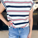 Navy & Red Casual Tee-210 Casual Blouses-FLYING TOMATO-July & June Women's Fashion Boutique Located in San Antonio, Texas