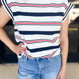 Navy & Red Casual Tee-210 Casual Blouses-FLYING TOMATO-July & June Women's Fashion Boutique Located in San Antonio, Texas