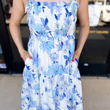 Whimsy Blue Floral Midi Dress-500 Midi-FATE-July & June Women's Fashion Boutique Located in San Antonio, Texas