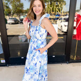 Whimsy Blue Floral Midi Dress-500 Midi-FATE-July & June Women's Fashion Boutique Located in San Antonio, Texas