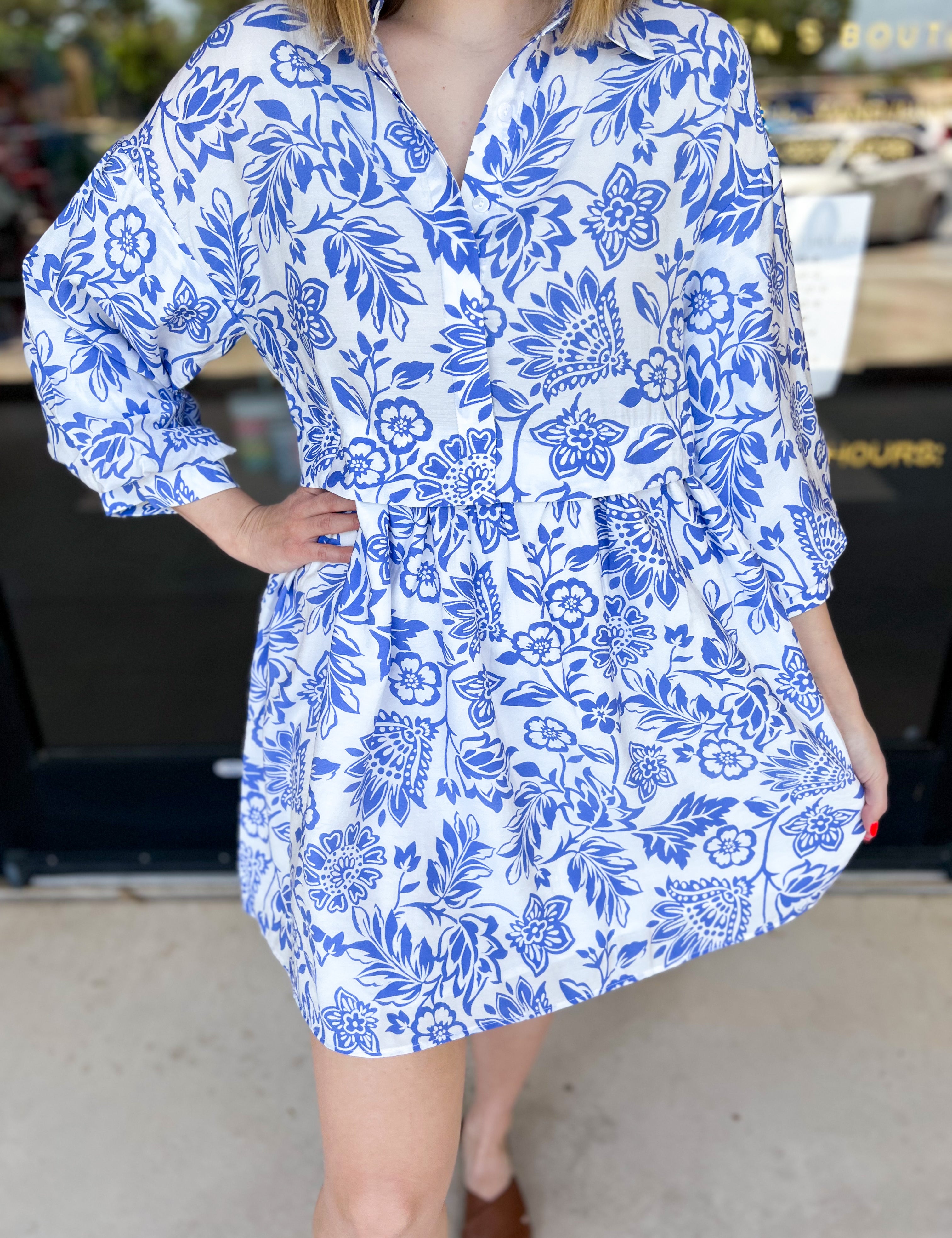 Blue Floral Bliss Mini Dress-510 Mini-FATE-July & June Women's Fashion Boutique Located in San Antonio, Texas