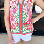 Tropical Floral Halter Cami-200 Fashion Blouses-SKIES ARE BLUE-July & June Women's Fashion Boutique Located in San Antonio, Texas