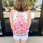 Tropical Floral Halter Cami-200 Fashion Blouses-SKIES ARE BLUE-July & June Women's Fashion Boutique Located in San Antonio, Texas