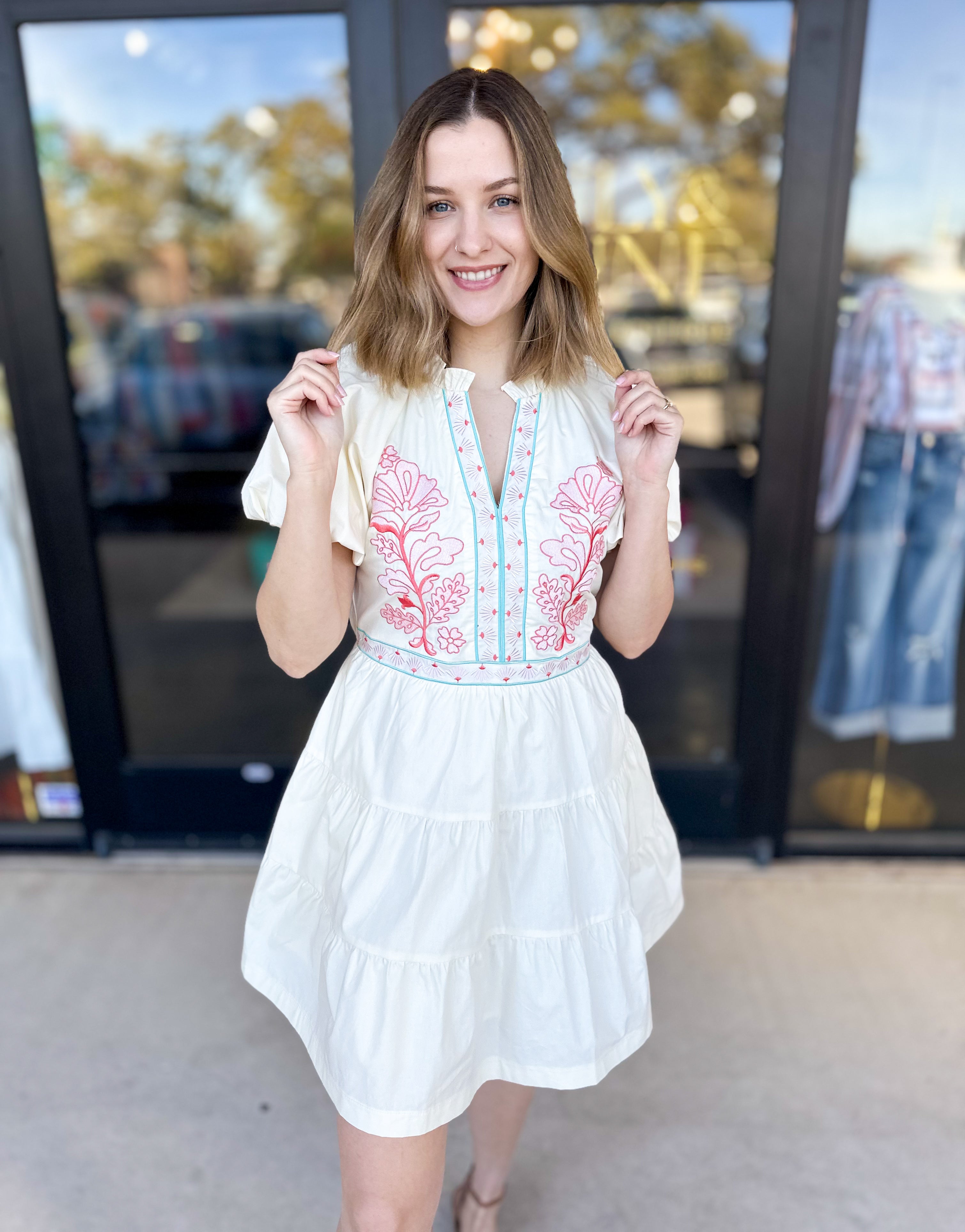 Flora Embroidered Mini Dress-510 Mini-&MERCI-July & June Women's Fashion Boutique Located in San Antonio, Texas