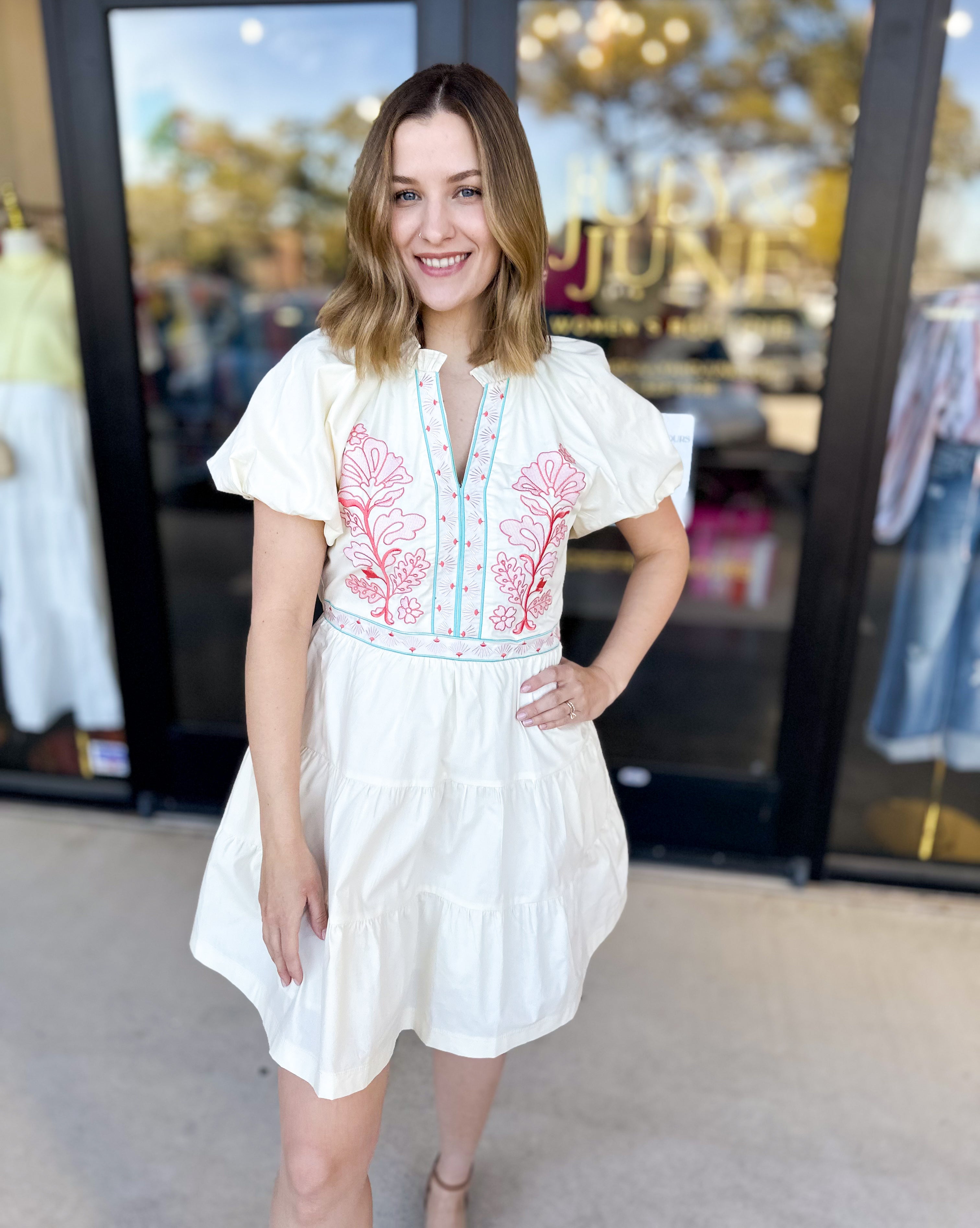 Flora Embroidered Mini Dress-510 Mini-&MERCI-July & June Women's Fashion Boutique Located in San Antonio, Texas