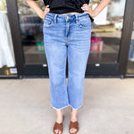 Vervet High Rise Raw Hem Slim Wide Jeans-400 Pants-VEVERT BY FLYING MONKEY-July & June Women's Fashion Boutique Located in San Antonio, Texas