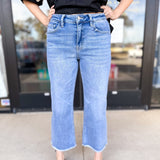 Vervet High Rise Raw Hem Slim Wide Jeans-400 Pants-VEVERT BY FLYING MONKEY-July & June Women's Fashion Boutique Located in San Antonio, Texas
