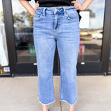 Vervet High Rise Raw Hem Slim Wide Jeans-400 Pants-VEVERT BY FLYING MONKEY-July & June Women's Fashion Boutique Located in San Antonio, Texas