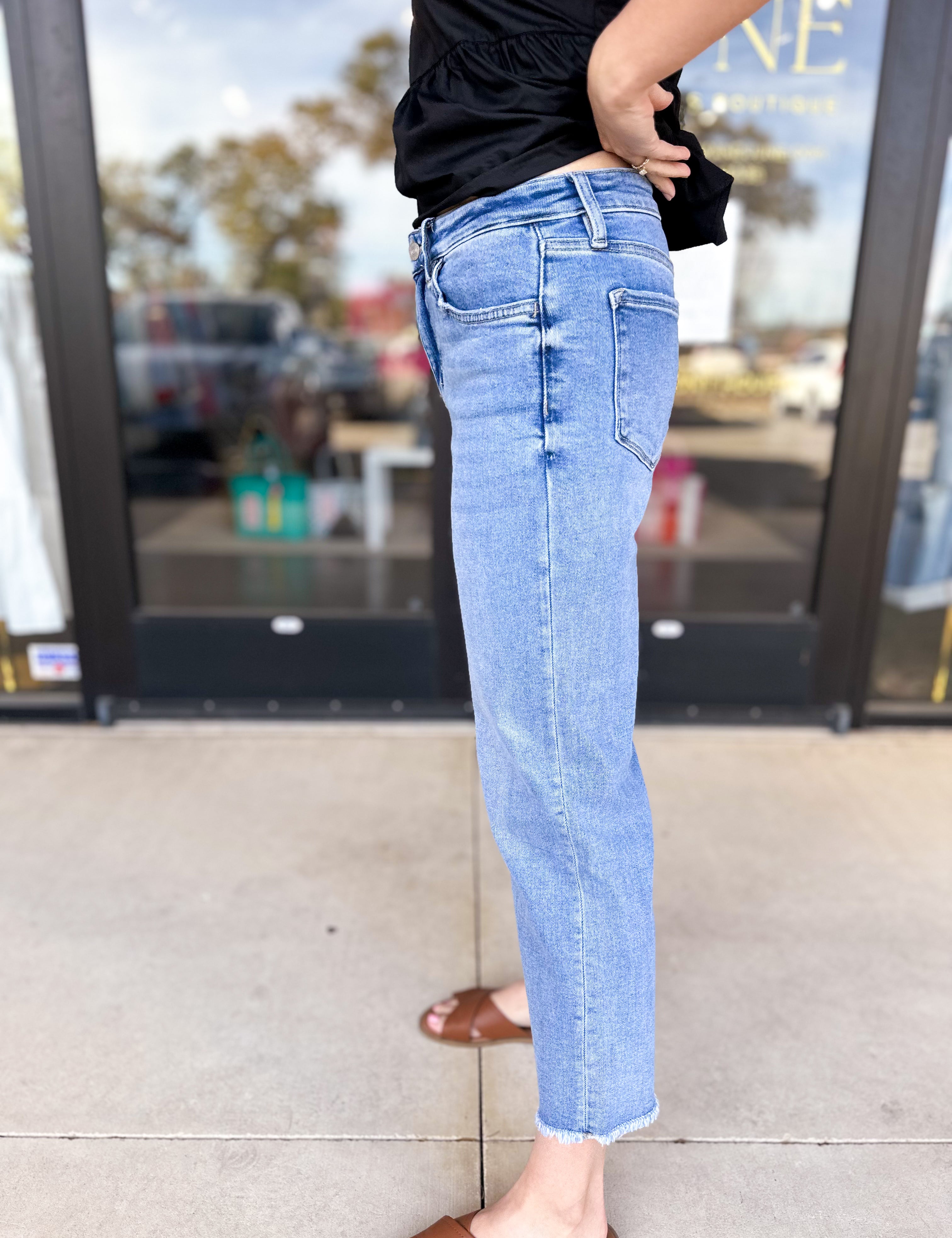 Vervet High Rise Raw Hem Slim Wide Jeans-400 Pants-VEVERT BY FLYING MONKEY-July & June Women's Fashion Boutique Located in San Antonio, Texas