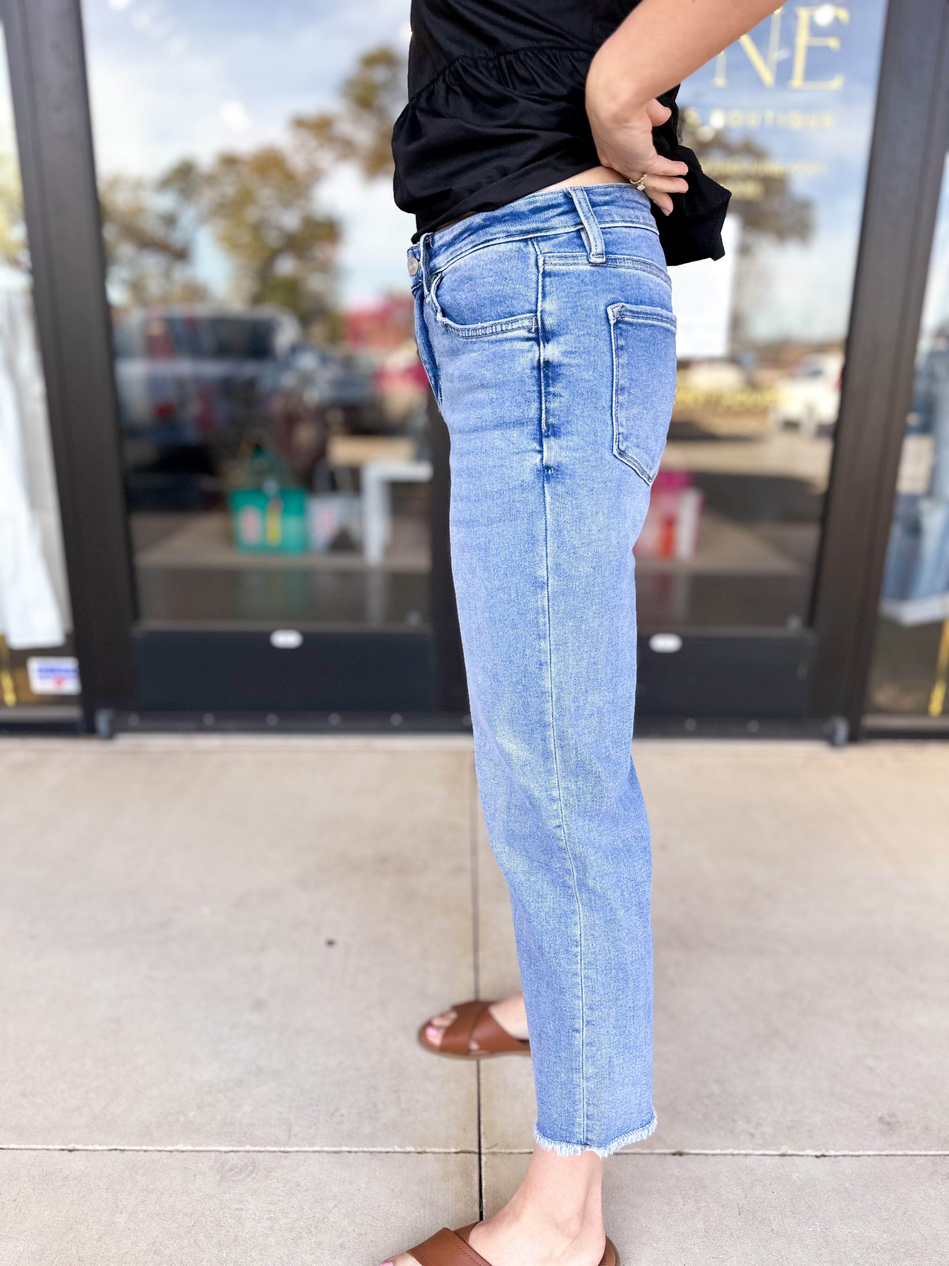 Vervet High Rise Raw Hem Slim Wide Jeans-400 Pants-VEVERT BY FLYING MONKEY-July & June Women's Fashion Boutique Located in San Antonio, Texas