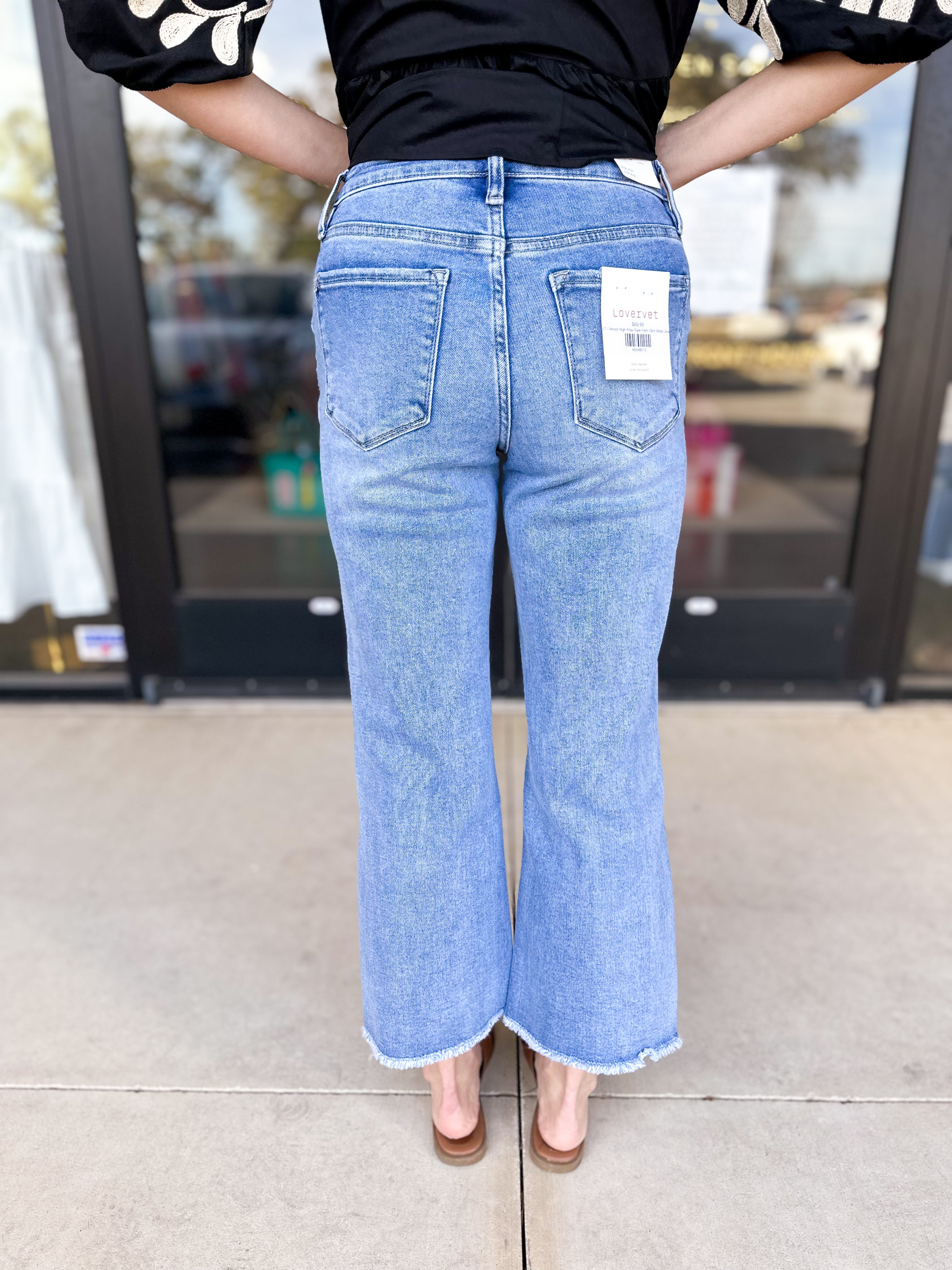 Vervet High Rise Raw Hem Slim Wide Jeans-400 Pants-VEVERT BY FLYING MONKEY-July & June Women's Fashion Boutique Located in San Antonio, Texas