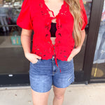 Date Night Crochet Blouse - Red-200 Fashion Blouses-ENTRO-July & June Women's Fashion Boutique Located in San Antonio, Texas
