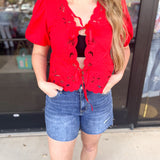 Date Night Crochet Blouse - Red-200 Fashion Blouses-ENTRO-July & June Women's Fashion Boutique Located in San Antonio, Texas