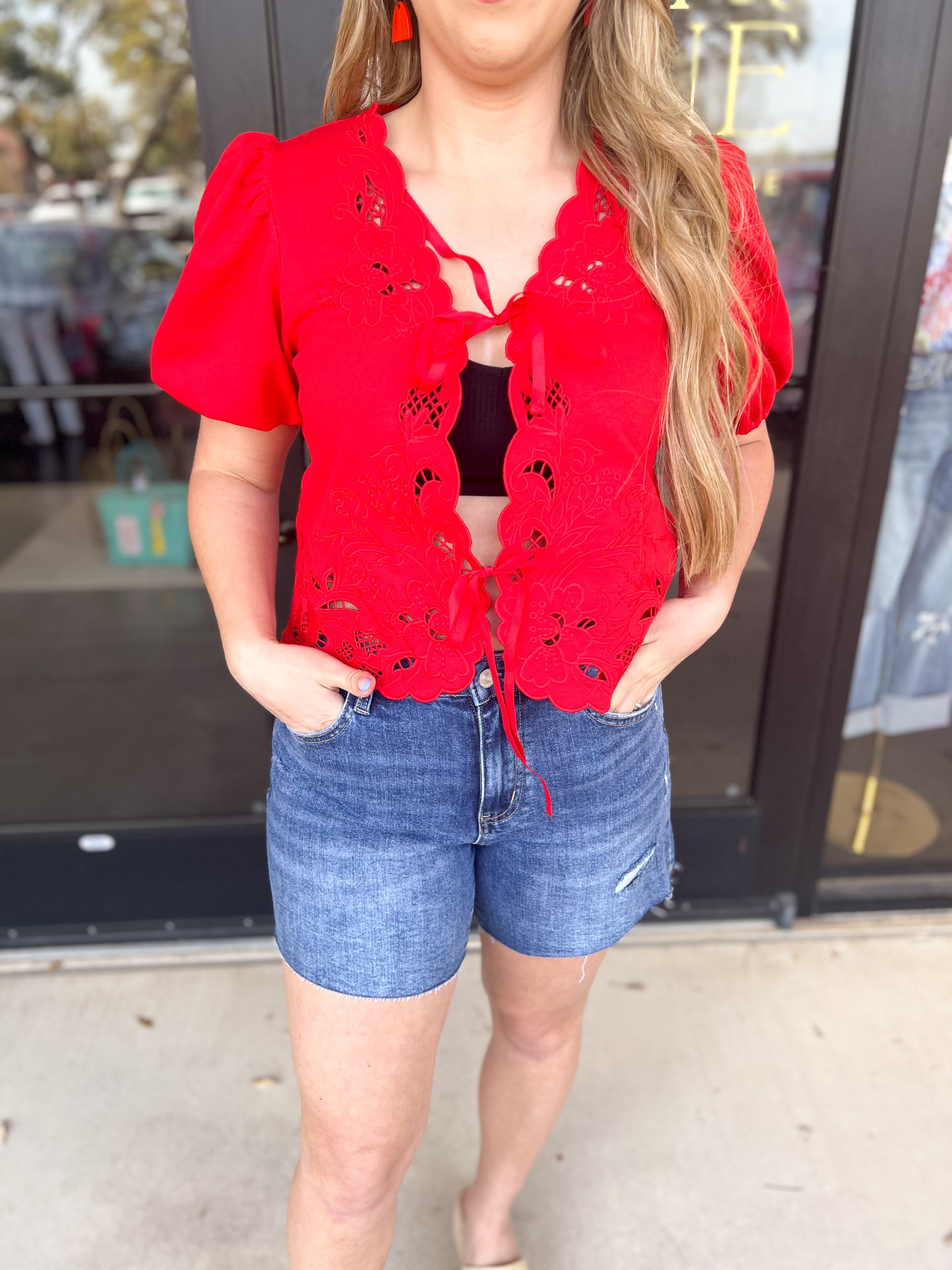 Date Night Crochet Blouse - Red-200 Fashion Blouses-ENTRO-July & June Women's Fashion Boutique Located in San Antonio, Texas