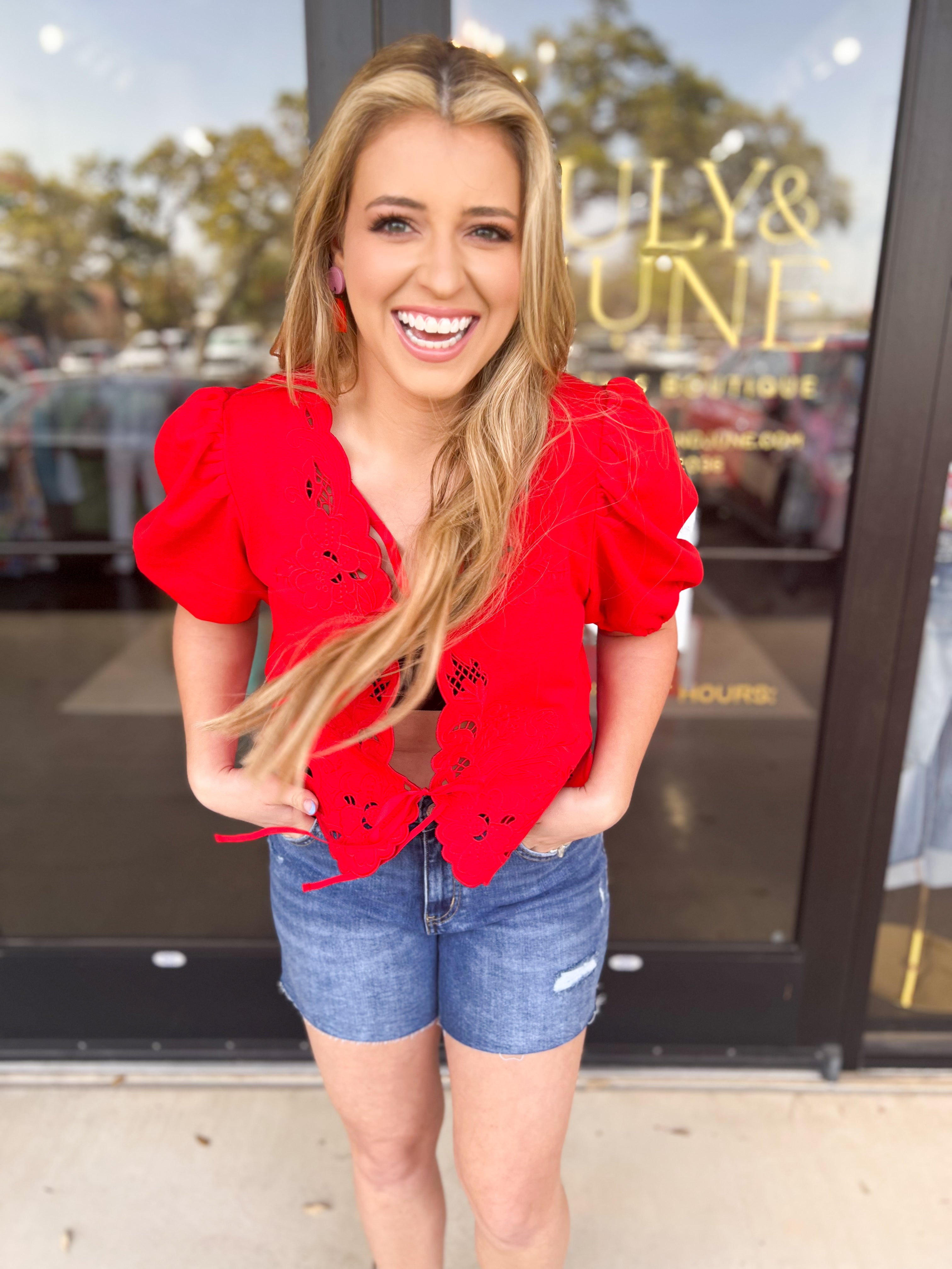 Date Night Crochet Blouse - Red-200 Fashion Blouses-ENTRO-July & June Women's Fashion Boutique Located in San Antonio, Texas
