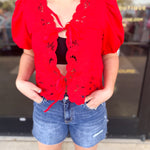 Date Night Crochet Blouse - Red-200 Fashion Blouses-ENTRO-July & June Women's Fashion Boutique Located in San Antonio, Texas