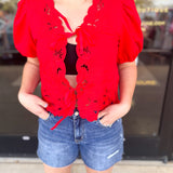 Date Night Crochet Blouse - Red-200 Fashion Blouses-ENTRO-July & June Women's Fashion Boutique Located in San Antonio, Texas