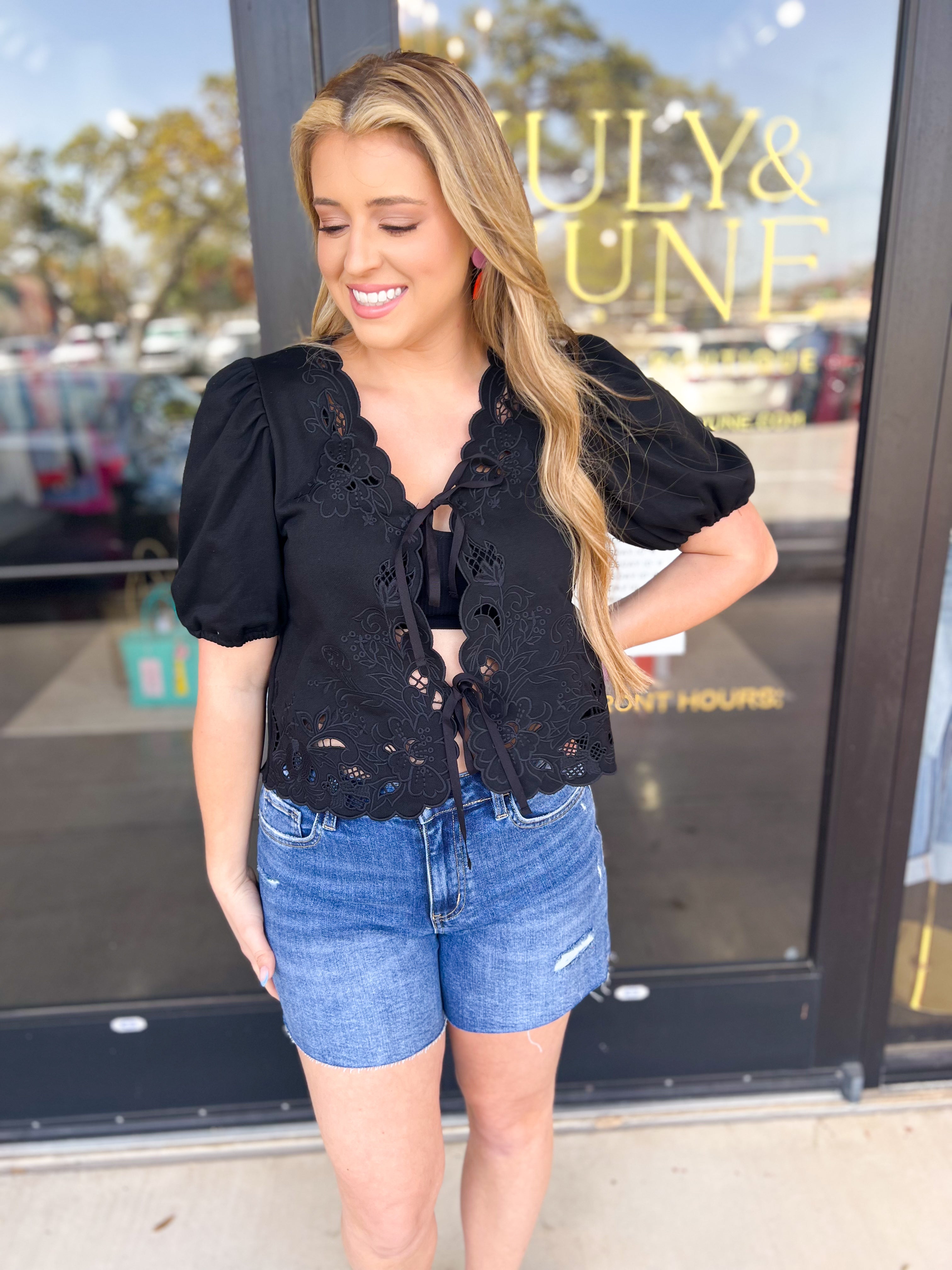 Date Night Crochet Blouse - Black-200 Fashion Blouses-ENTRO-July & June Women's Fashion Boutique Located in San Antonio, Texas