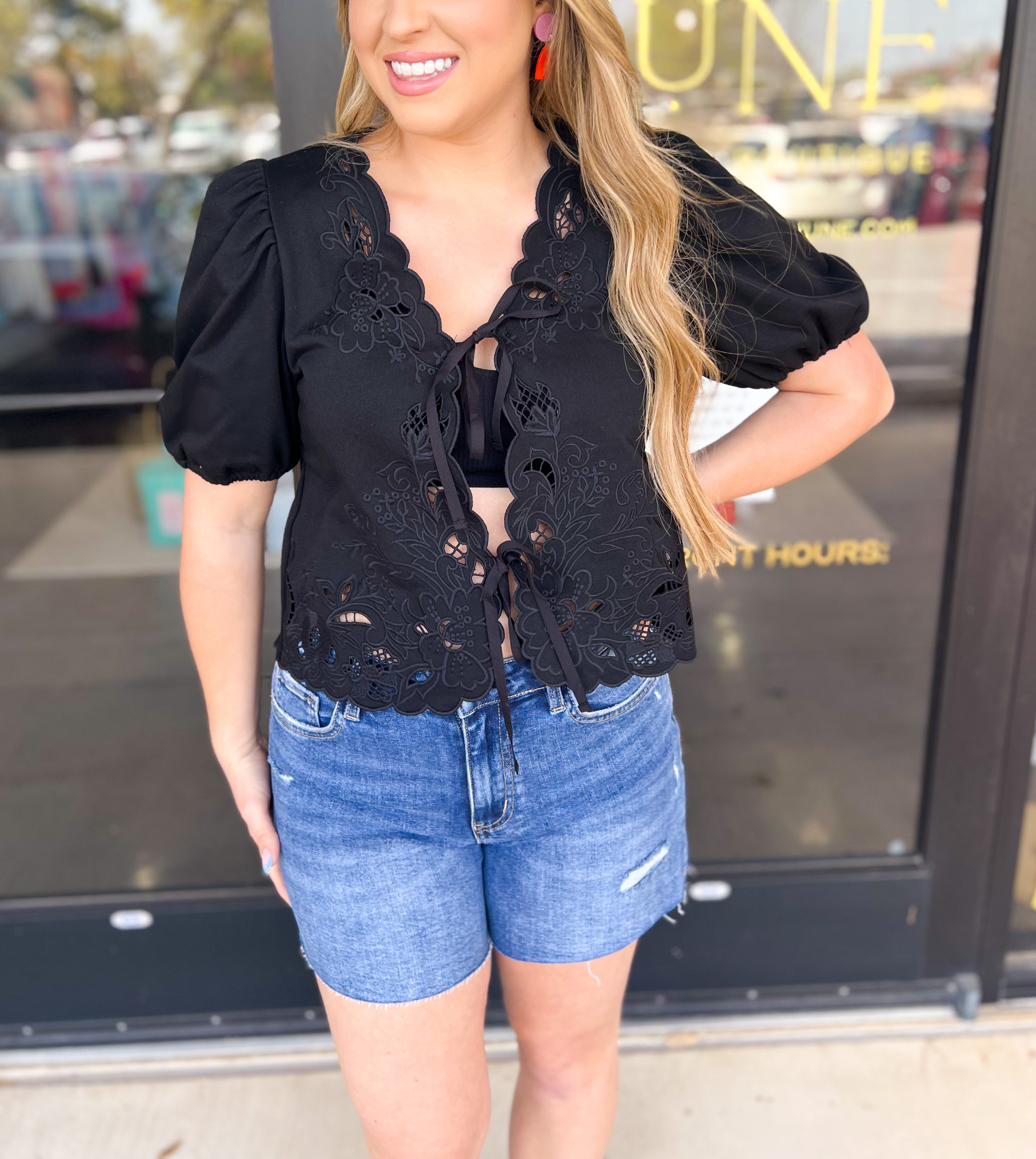 Date Night Crochet Blouse - Black-200 Fashion Blouses-ENTRO-July & June Women's Fashion Boutique Located in San Antonio, Texas