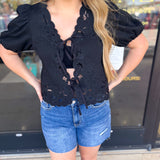Date Night Crochet Blouse - Black-200 Fashion Blouses-ENTRO-July & June Women's Fashion Boutique Located in San Antonio, Texas