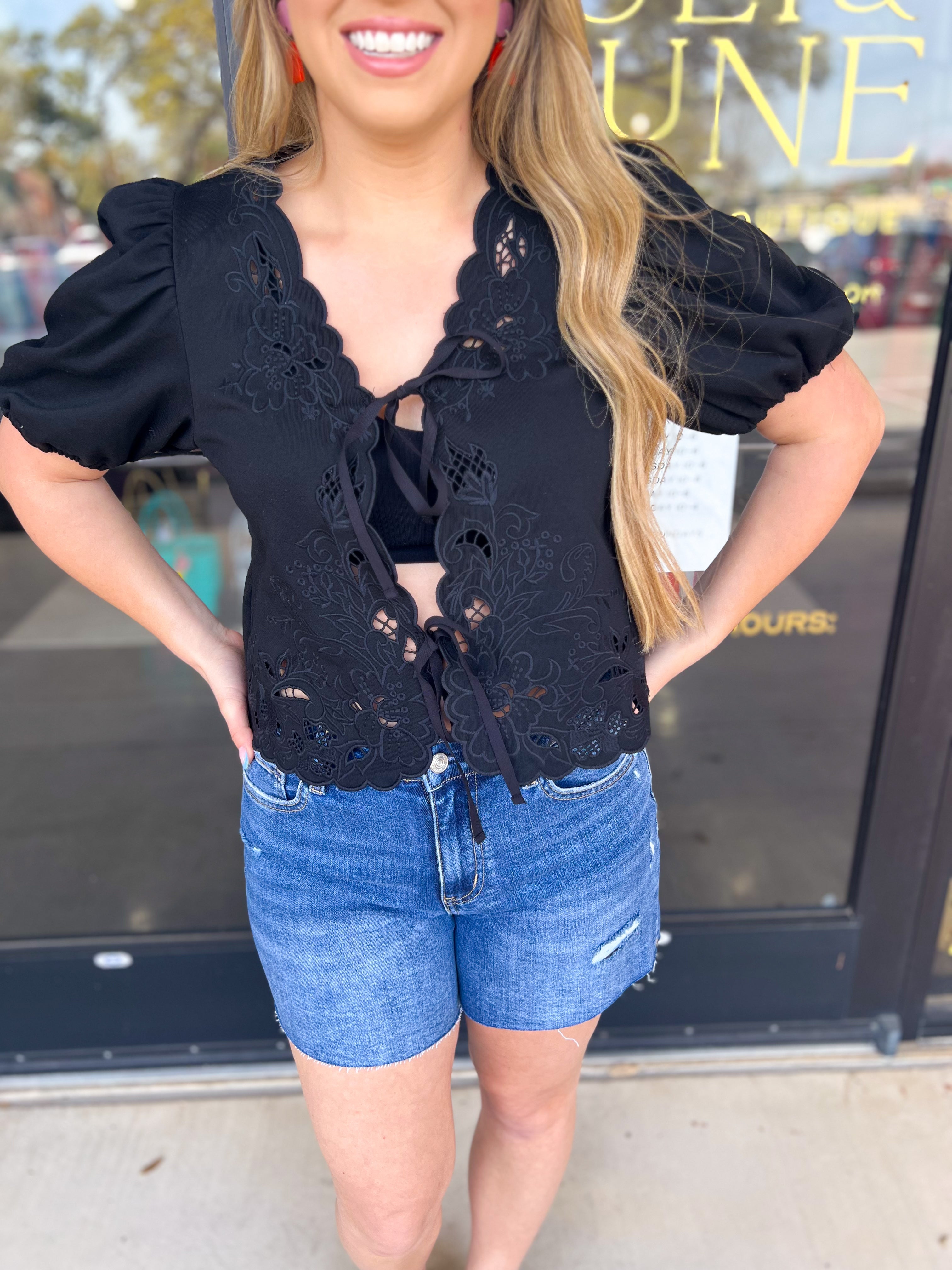 Date Night Crochet Blouse - Black-200 Fashion Blouses-ENTRO-July & June Women's Fashion Boutique Located in San Antonio, Texas