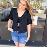 Date Night Crochet Blouse - Black-200 Fashion Blouses-ENTRO-July & June Women's Fashion Boutique Located in San Antonio, Texas