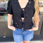 Date Night Crochet Blouse - Black-200 Fashion Blouses-ENTRO-July & June Women's Fashion Boutique Located in San Antonio, Texas