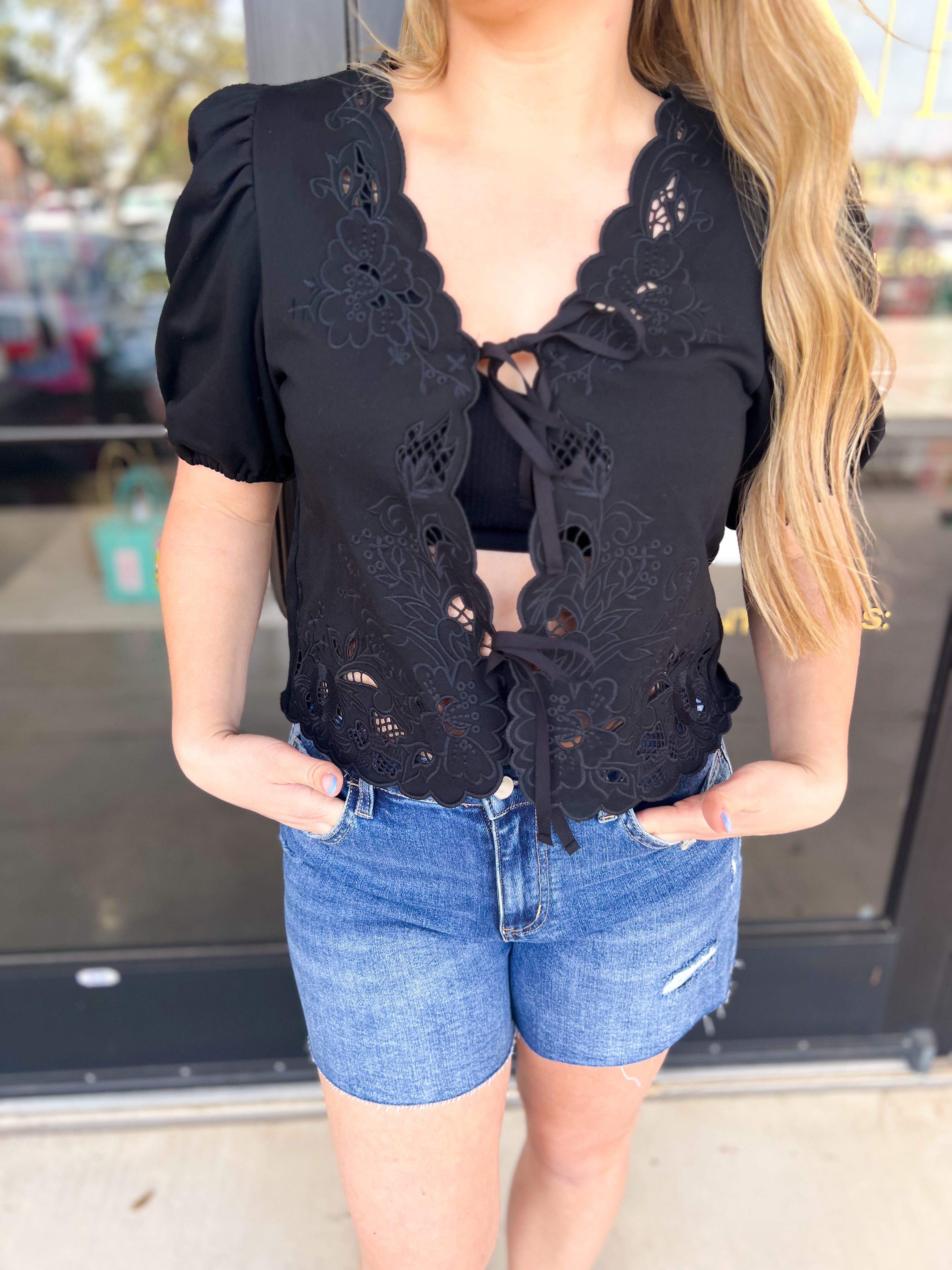 Date Night Crochet Blouse - Black-200 Fashion Blouses-ENTRO-July & June Women's Fashion Boutique Located in San Antonio, Texas